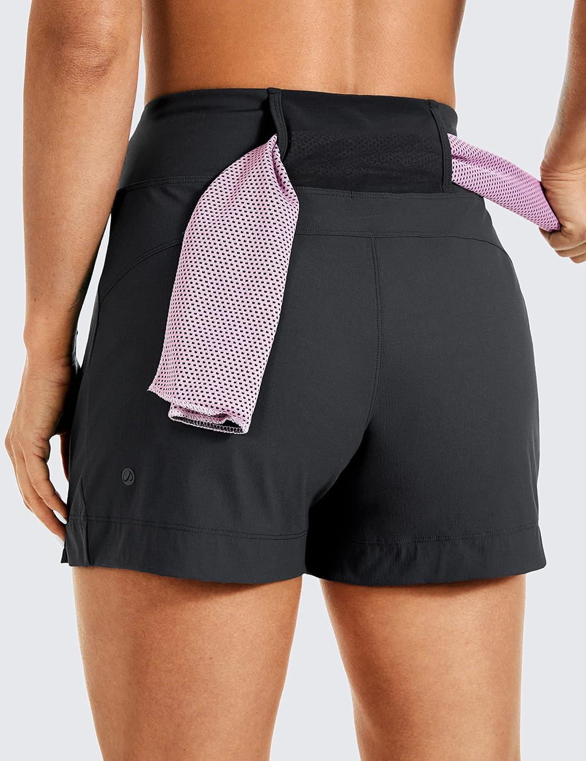 imageCRZ YOGA Womens Lightweight Mid Rise Hiking Shorts 4 Stretch for Athletic Summer Travel Outdoor Golf with Zip PocketsInk Gray