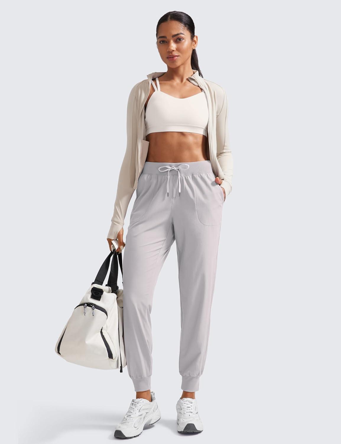 imageCRZ YOGA Womens Lightweight Workout Joggers 275quot Travel Casual Outdoor Running Athletic Track Hiking Pants with PocketsDark Chrome