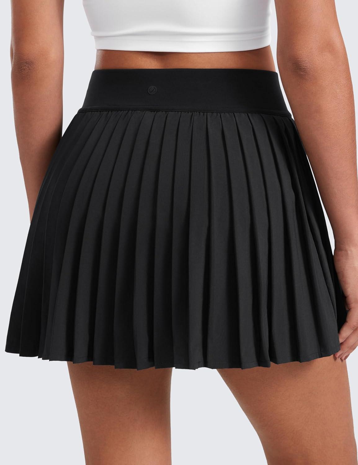 imageCRZ YOGA Womens Mini Pleated Athletic Tennis Skirts High Waisted A Line Golf Pickleball Casual Skort with Inner PocketsBlack