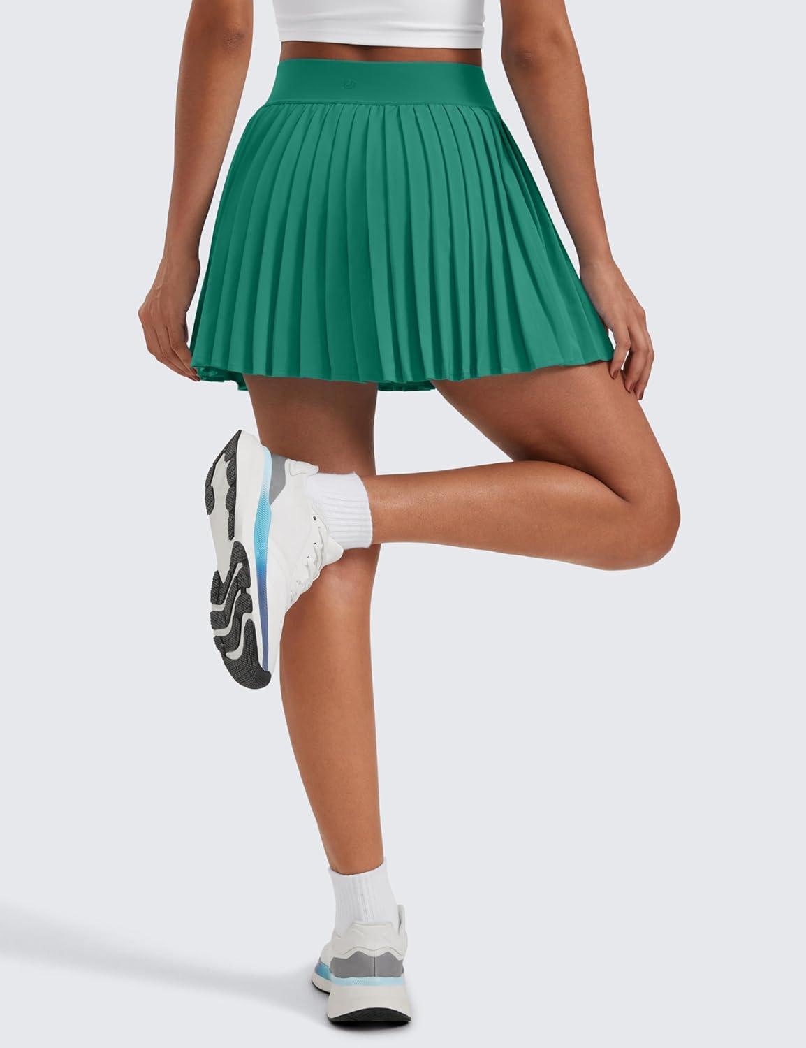 imageCRZ YOGA Womens Mini Pleated Athletic Tennis Skirts High Waisted A Line Golf Pickleball Casual Skort with Inner PocketsCascadia Green