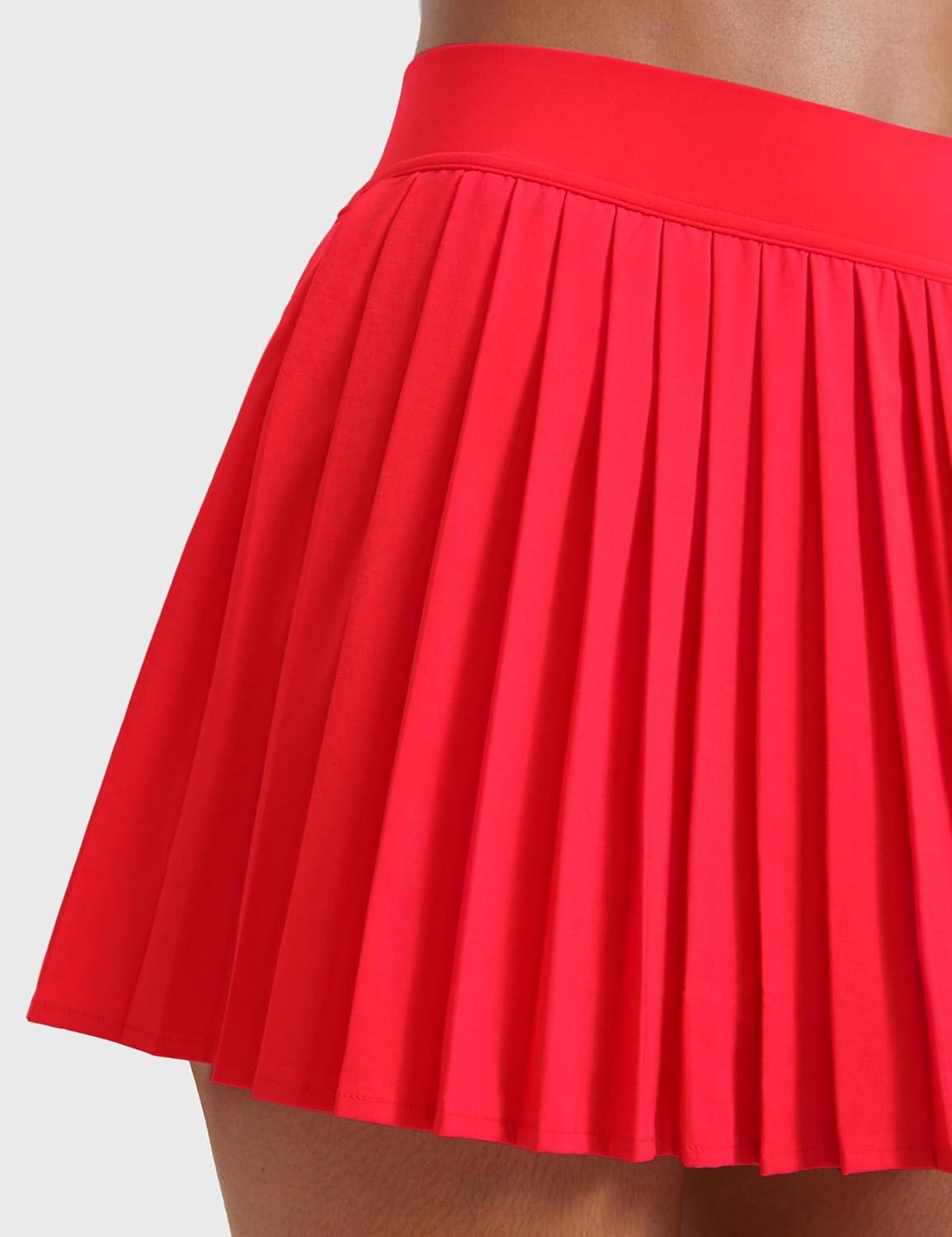 imageCRZ YOGA Womens Mini Pleated Athletic Tennis Skirts High Waisted A Line Golf Pickleball Casual Skort with Inner PocketsDeep Red