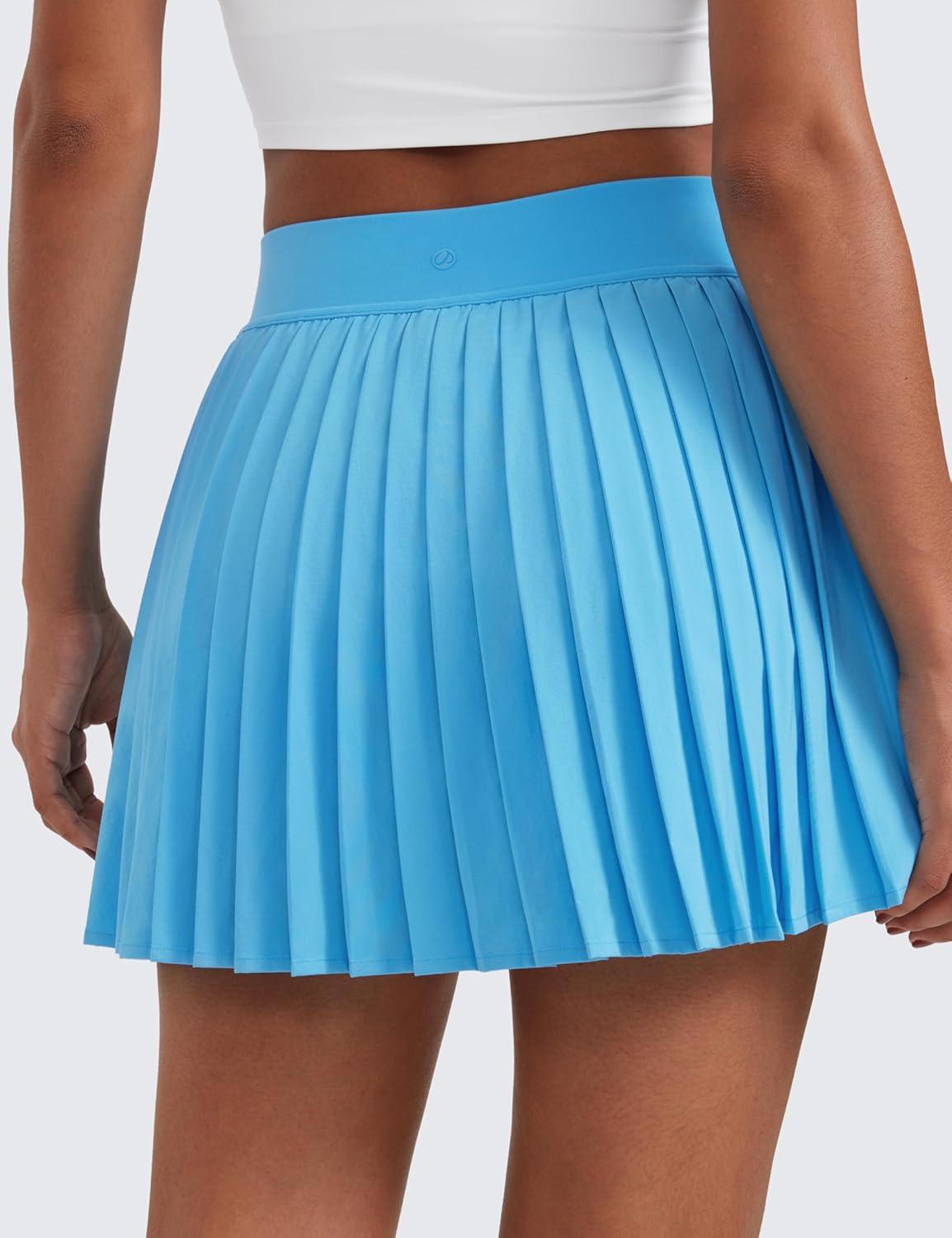 imageCRZ YOGA Womens Mini Pleated Athletic Tennis Skirts High Waisted A Line Golf Pickleball Casual Skort with Inner PocketsKayak Blue