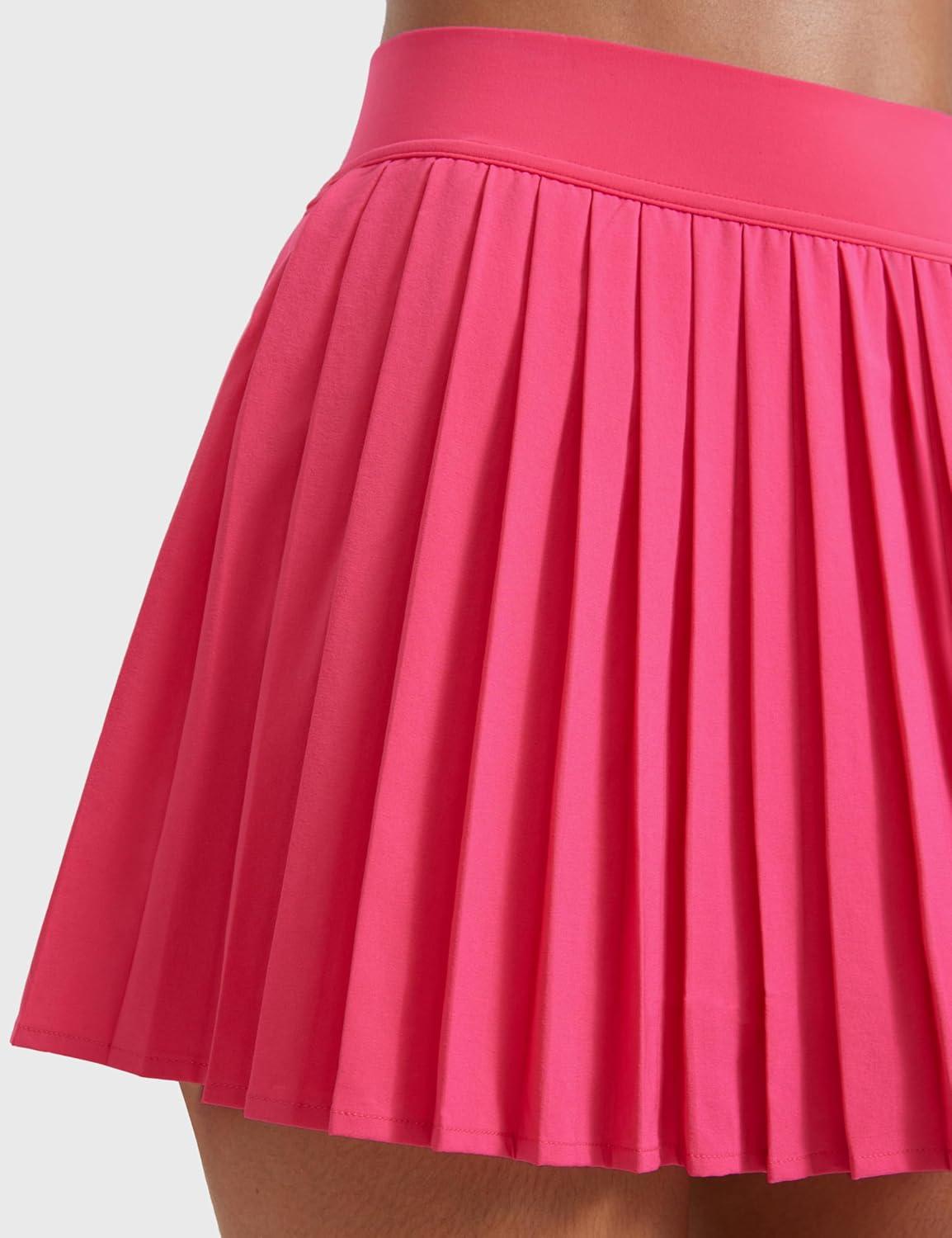 imageCRZ YOGA Womens Mini Pleated Athletic Tennis Skirts High Waisted A Line Golf Pickleball Casual Skort with Inner PocketsLip Gloss Pink
