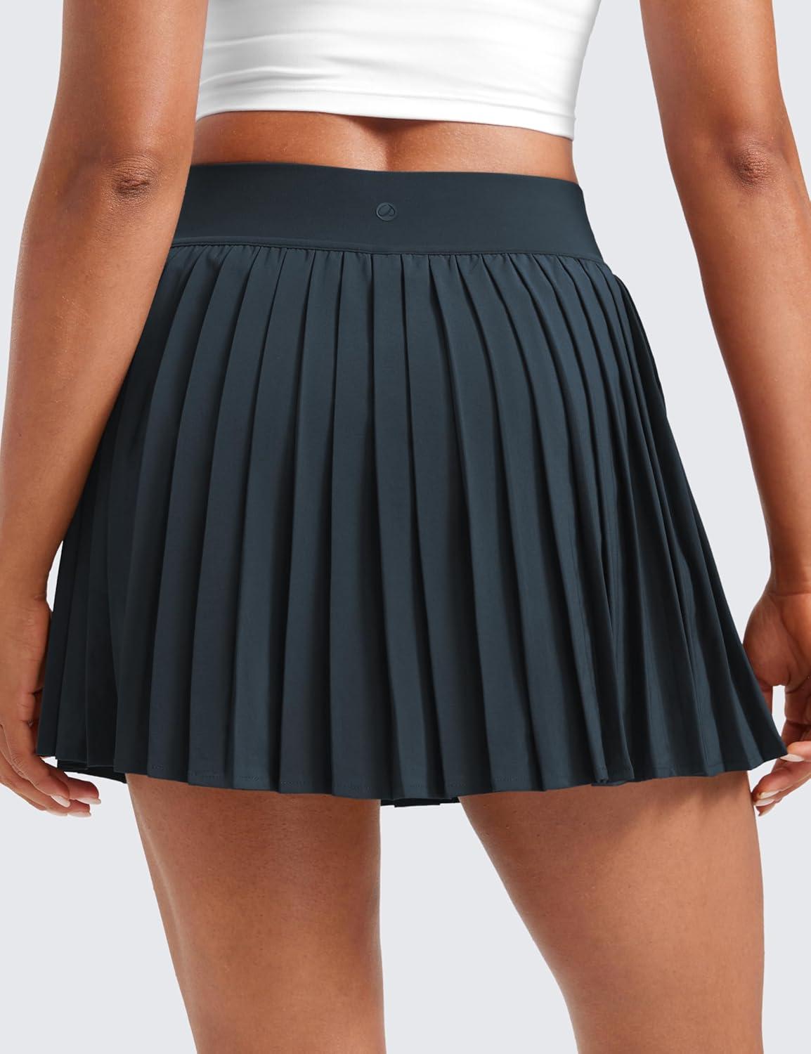 imageCRZ YOGA Womens Mini Pleated Athletic Tennis Skirts High Waisted A Line Golf Pickleball Casual Skort with Inner PocketsTrue Navy