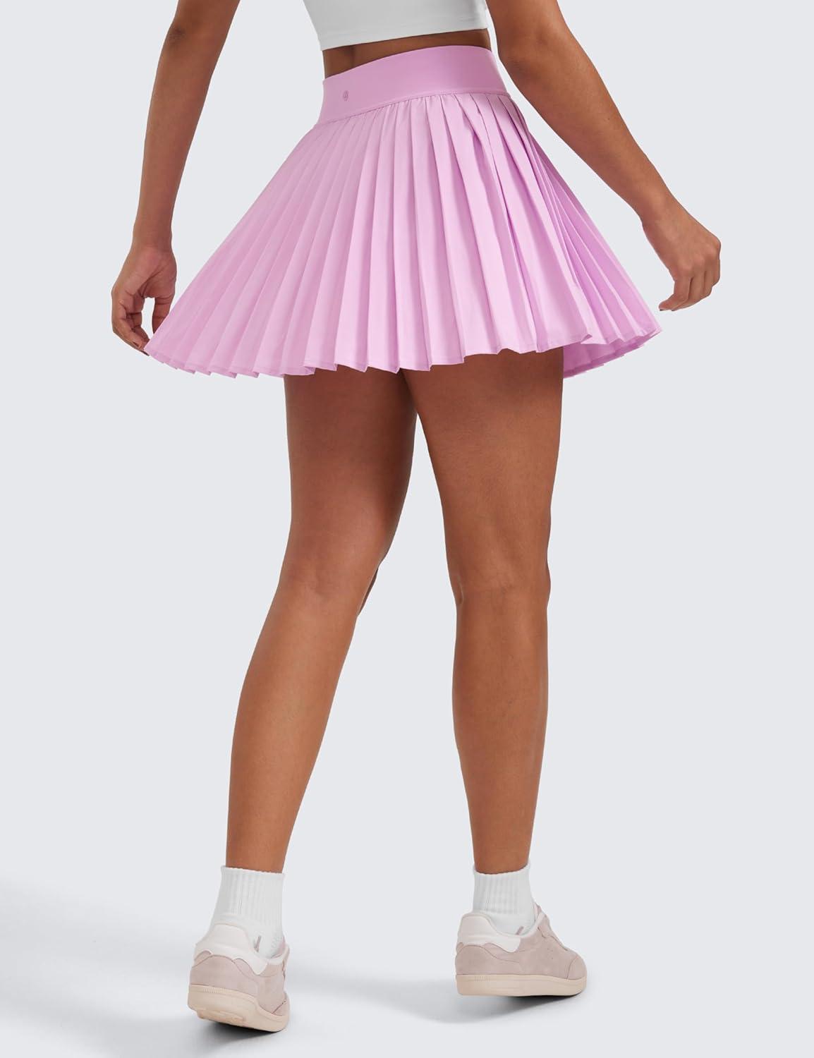 imageCRZ YOGA Womens Mini Pleated Athletic Tennis Skirts High Waisted A Line Golf Pickleball Casual Skort with Inner PocketsVita Pink