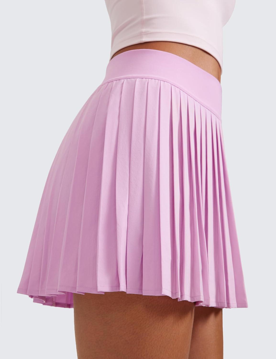 imageCRZ YOGA Womens Mini Pleated Athletic Tennis Skirts High Waisted A Line Golf Pickleball Casual Skort with Inner PocketsVita Pink