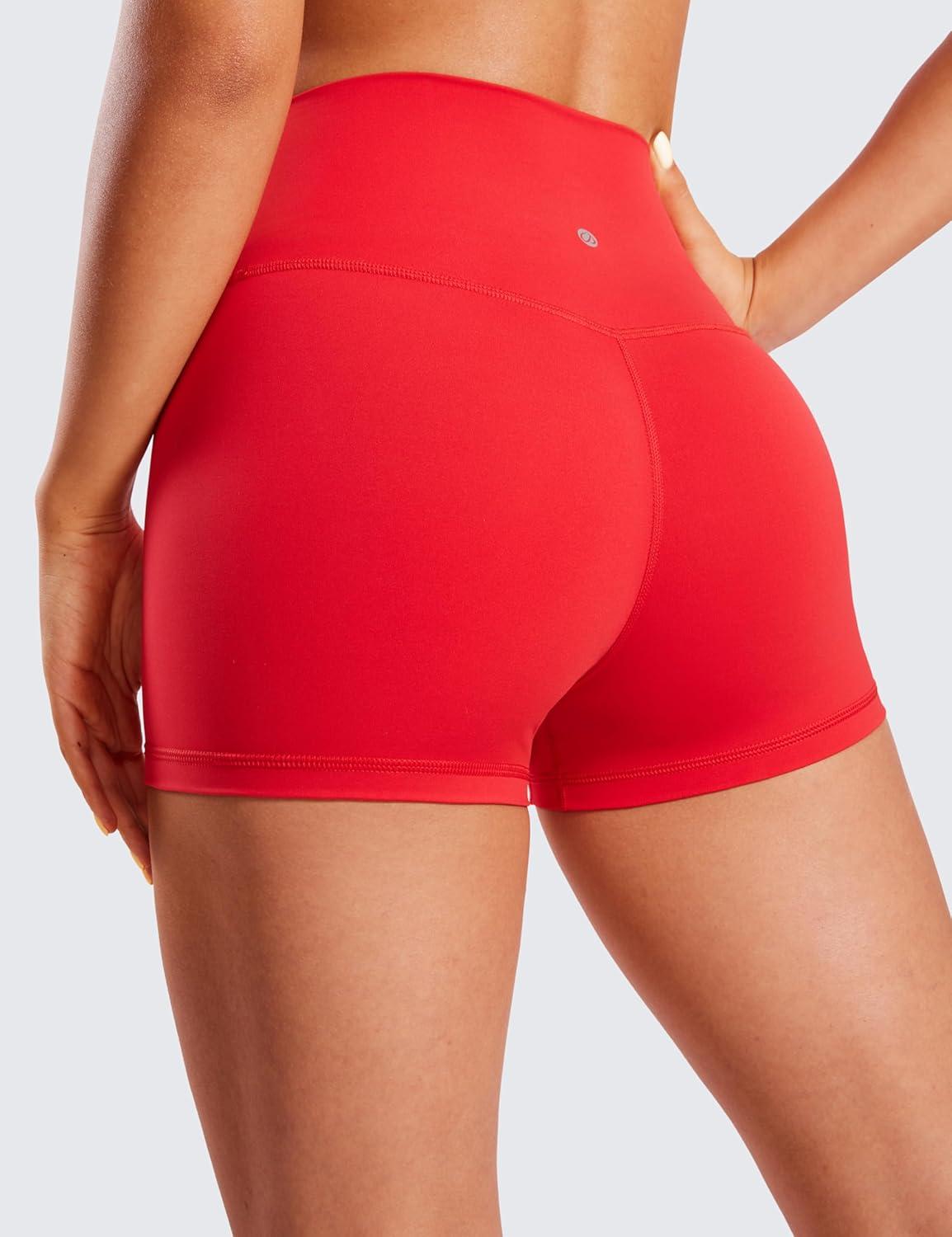 imageCRZ YOGA Womens Naked Feeling Biker Shorts 3 Inches High Waisted Yoga Workout Running SpandexDeep Red