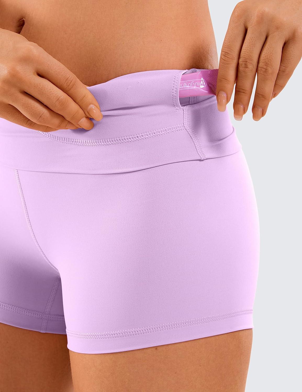 imageCRZ YOGA Womens Naked Feeling Biker Shorts 3 Inches High Waisted Yoga Workout Running SpandexLilac