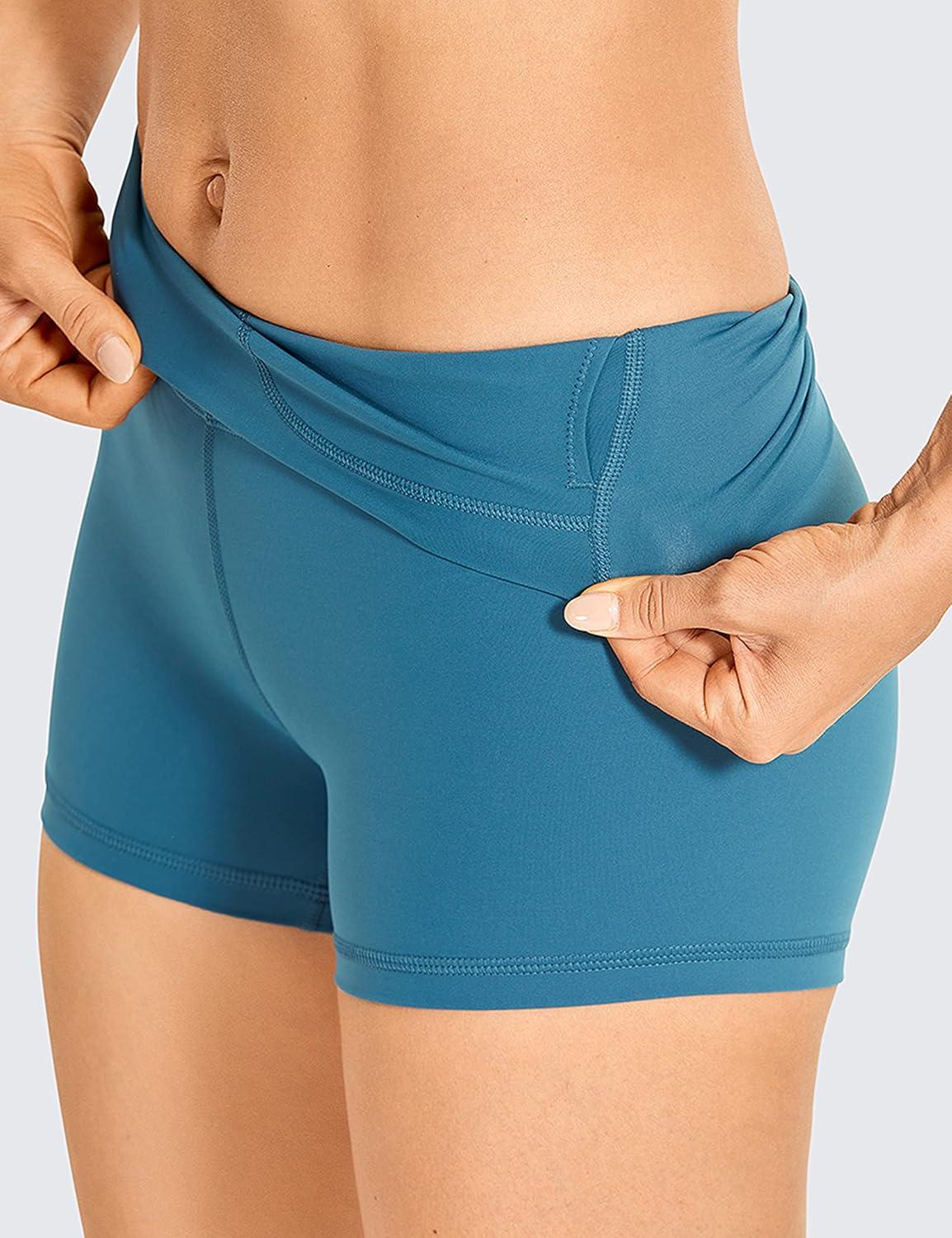 imageCRZ YOGA Womens Naked Feeling Biker Shorts 3 Inches High Waisted Yoga Workout Running SpandexPetrol Blue