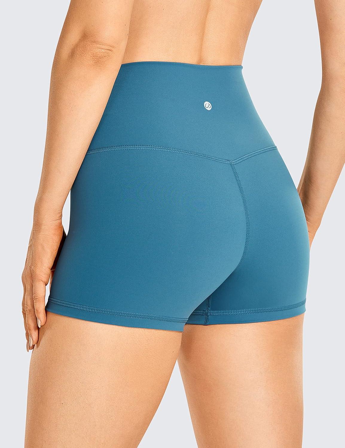 imageCRZ YOGA Womens Naked Feeling Biker Shorts 3 Inches High Waisted Yoga Workout Running SpandexPetrol Blue