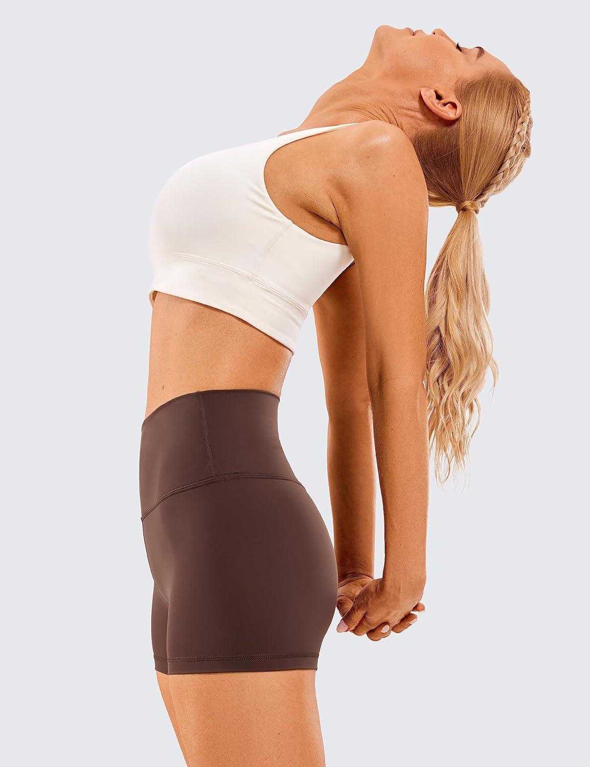 imageCRZ YOGA Womens Naked Feeling Biker Shorts 3 Inches High Waisted Yoga Workout Running SpandexTaupe