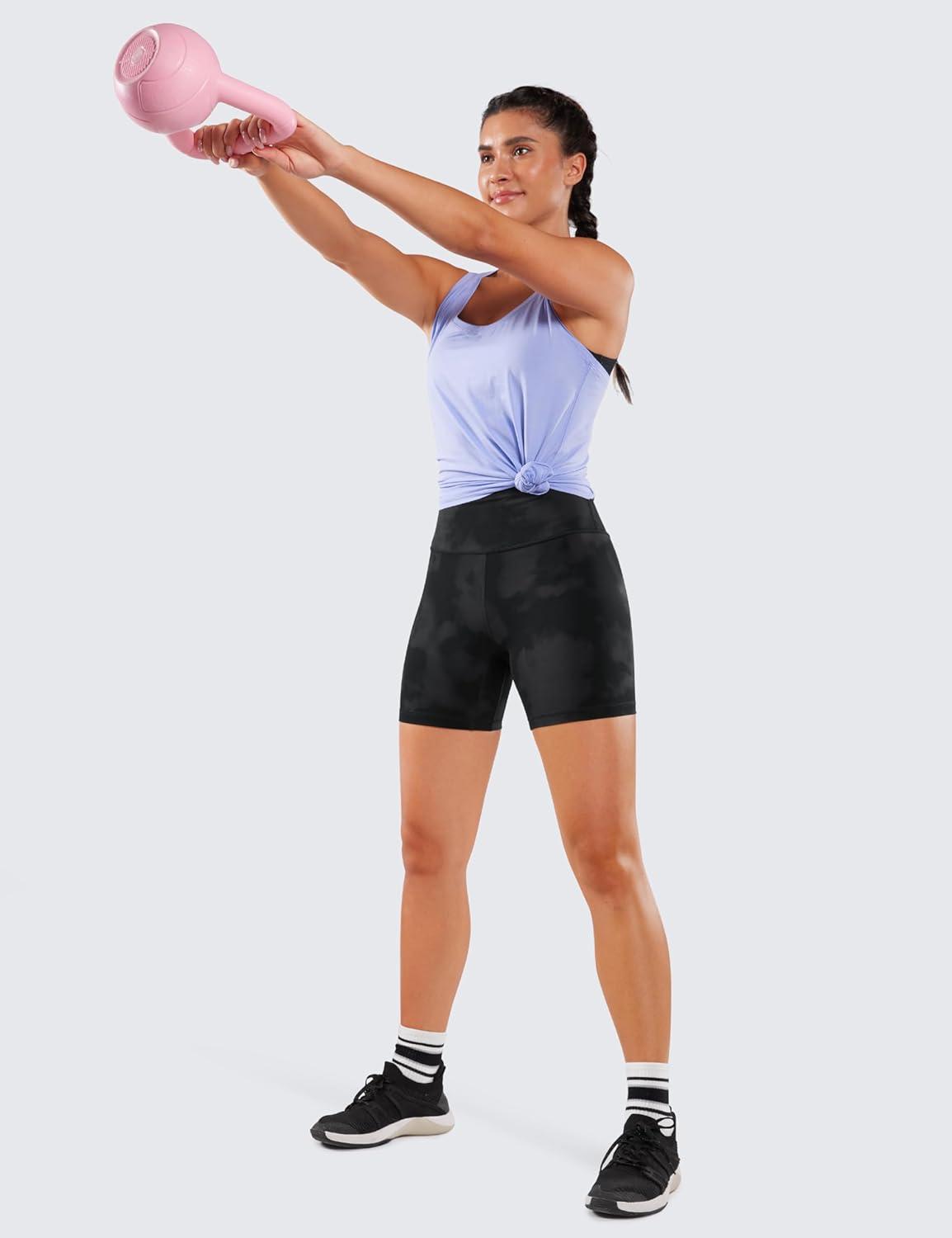 imageCRZ YOGA Womens Naked Feeling Biker Shorts 6 Inches High Waist Yoga Workout Running Gym SpandexBlack Tie Dye Flowers