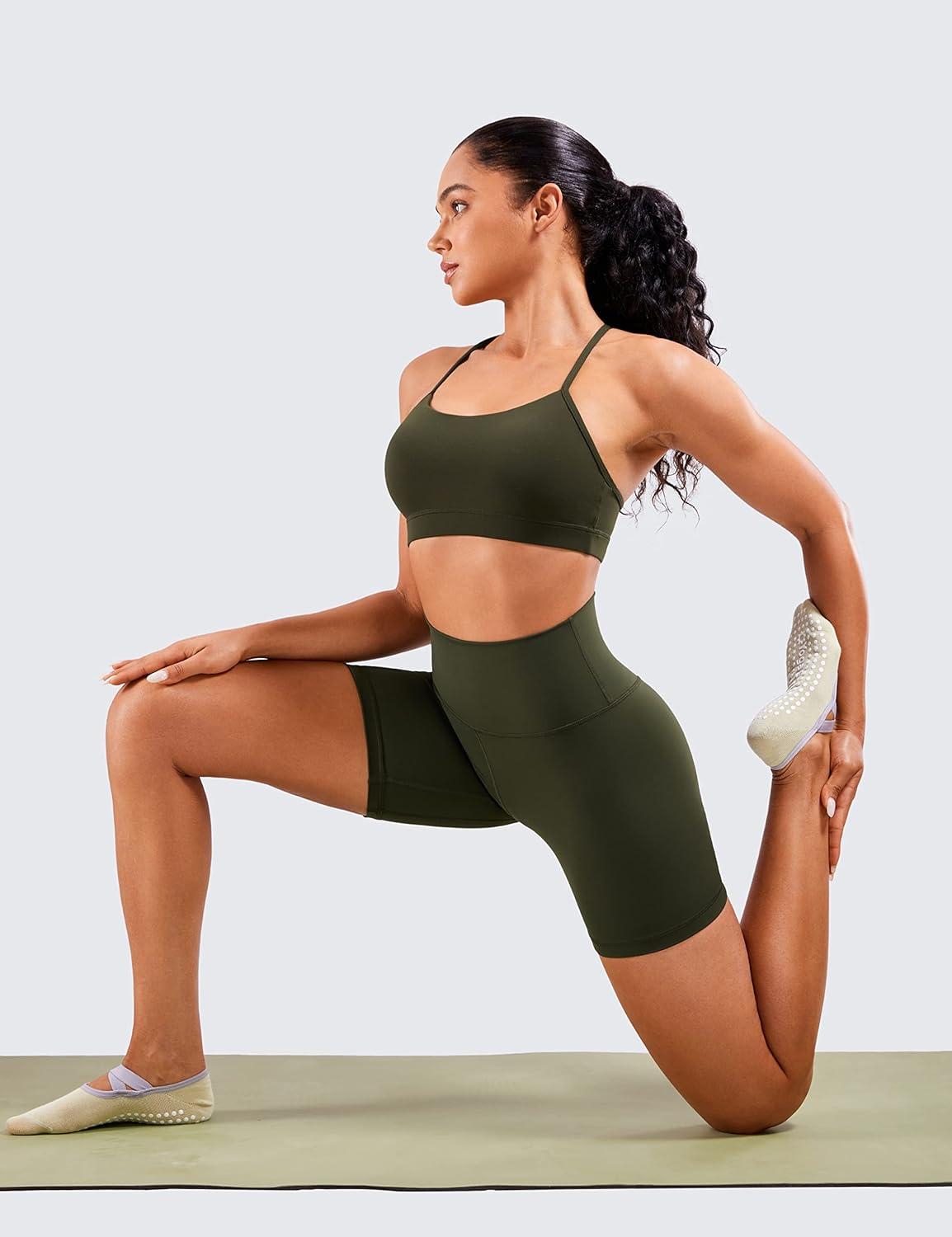 imageCRZ YOGA Womens Naked Feeling Biker Shorts 6 Inches High Waist Yoga Workout Running Gym SpandexOlive Green