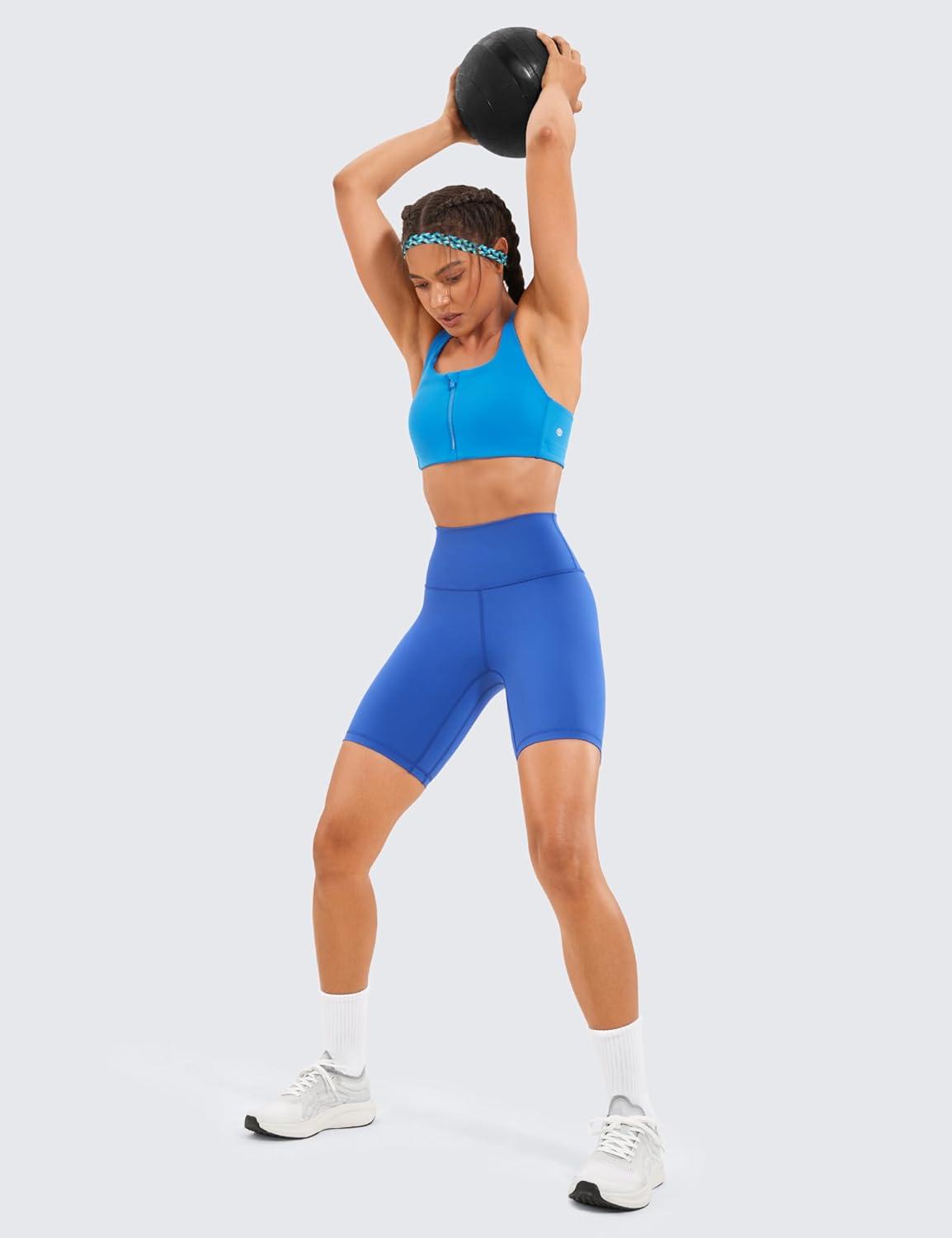 imageCRZ YOGA Womens Naked Feeling Biker Shorts 8 Inches High Waisted Yoga Workout Gym Running SpandexWaves Blue