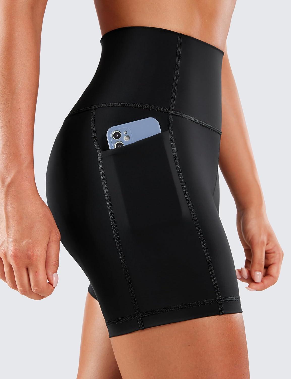 imageCRZ YOGA Womens Naked Feeling Biker Shorts with Pockets 5 High Waisted Yoga Gym Workout SpandexBlack