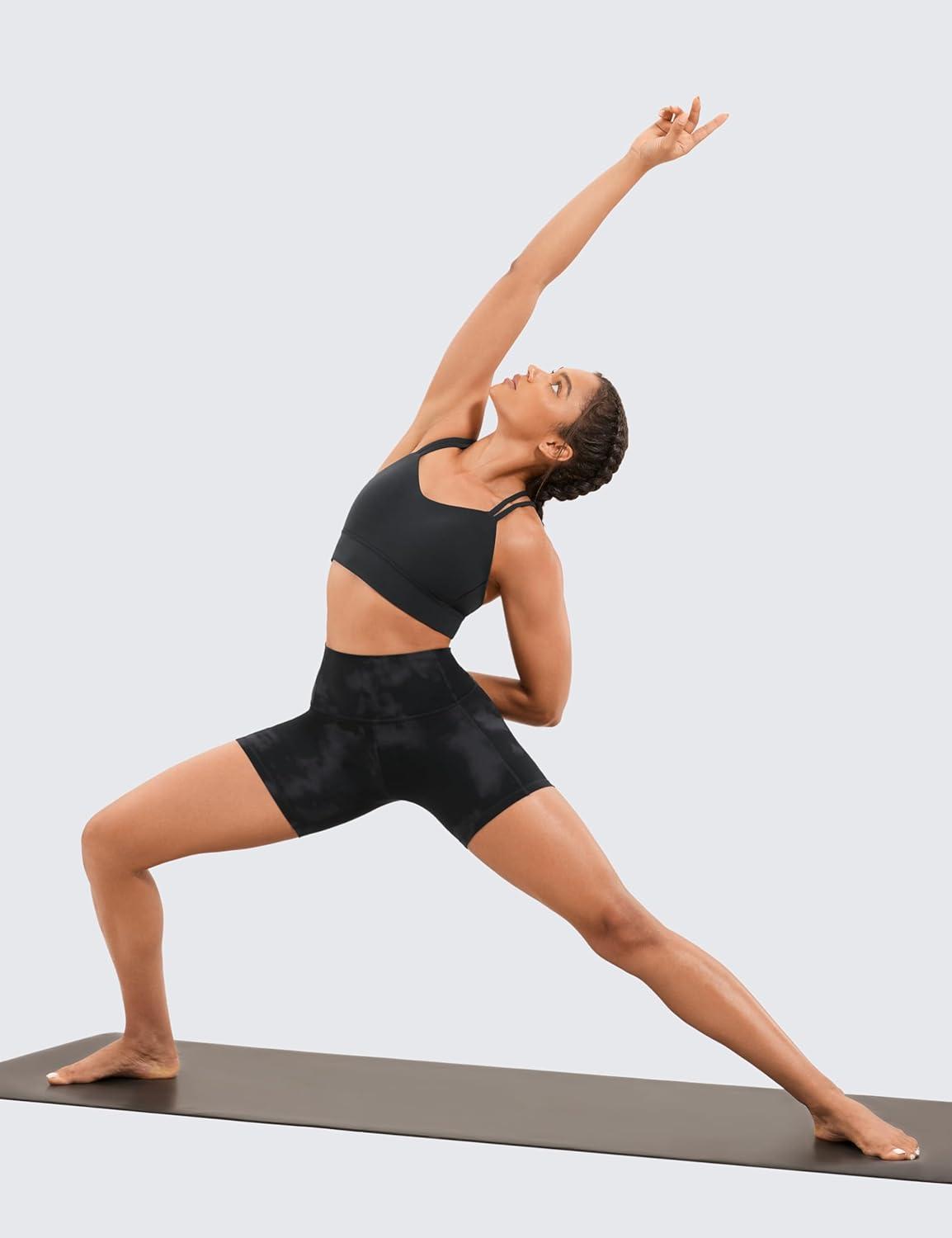 imageCRZ YOGA Womens Naked Feeling Biker Shorts with Pockets 5 High Waisted Yoga Gym Workout SpandexBlack Tie Dye Flowers