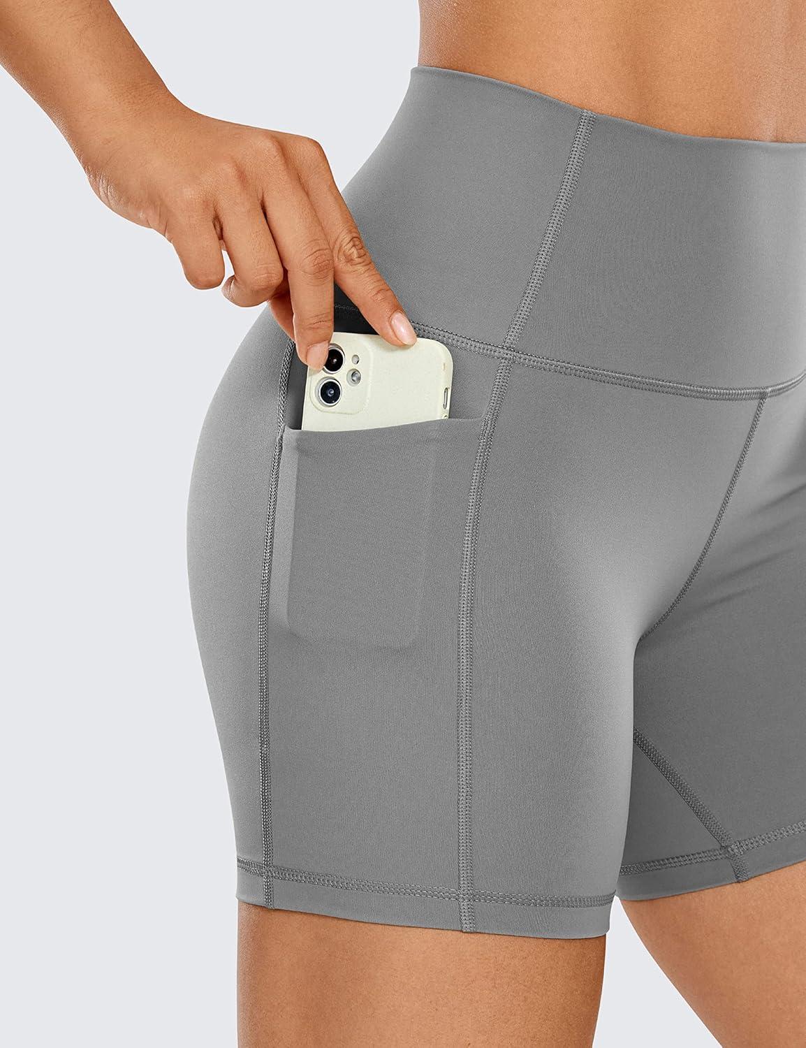 imageCRZ YOGA Womens Naked Feeling Biker Shorts with Pockets 5 High Waisted Yoga Gym Workout SpandexDark Carbon