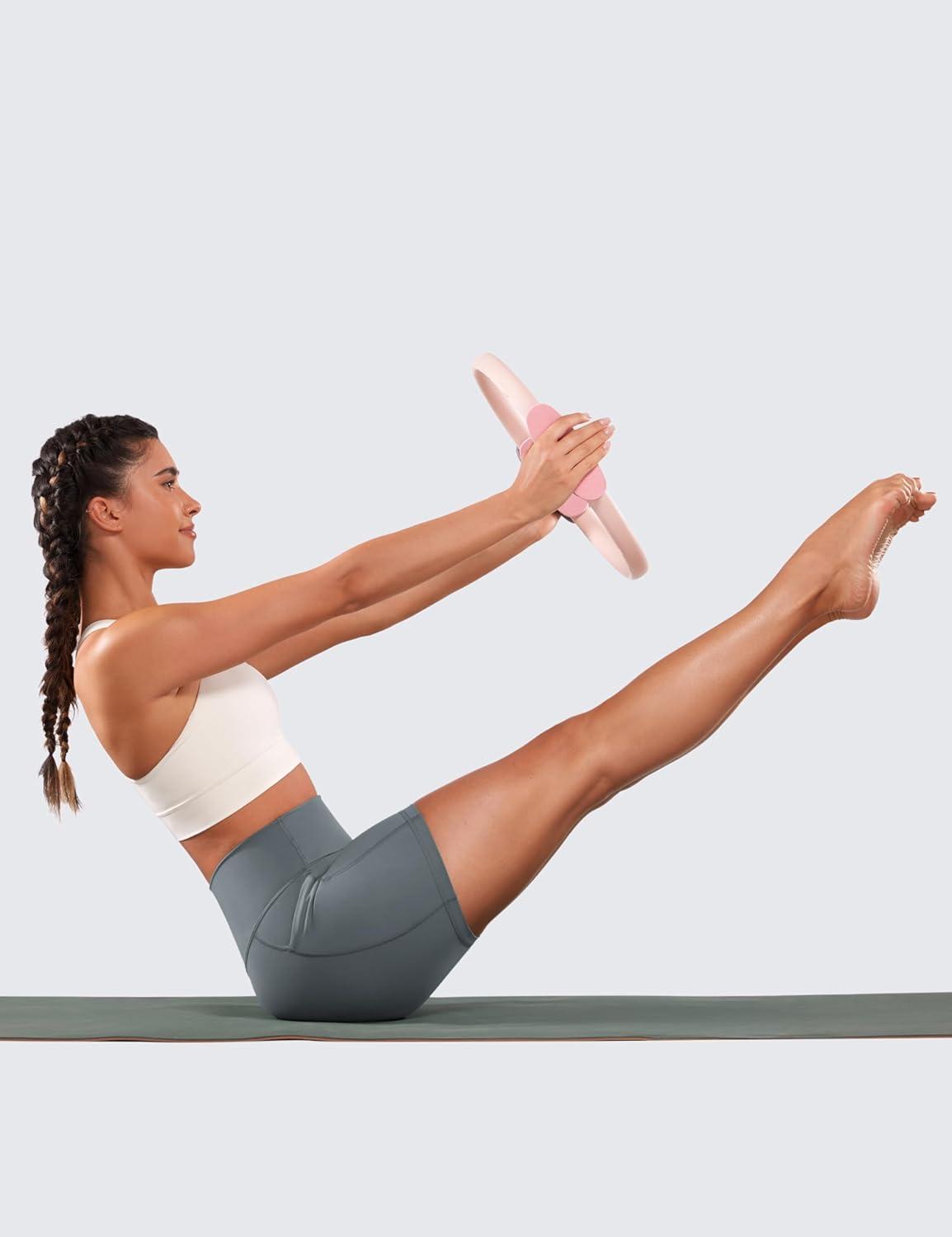 imageCRZ YOGA Womens Naked Feeling Biker Shorts with Pockets 5 High Waisted Yoga Gym Workout SpandexDark Carbon