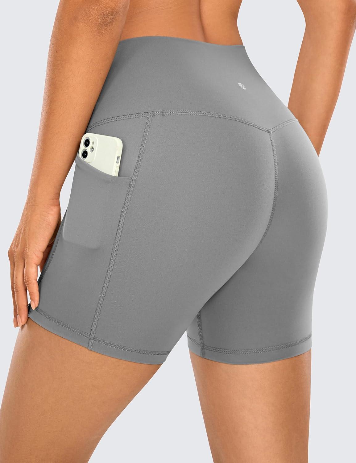 imageCRZ YOGA Womens Naked Feeling Biker Shorts with Pockets 5 High Waisted Yoga Gym Workout SpandexDark Carbon