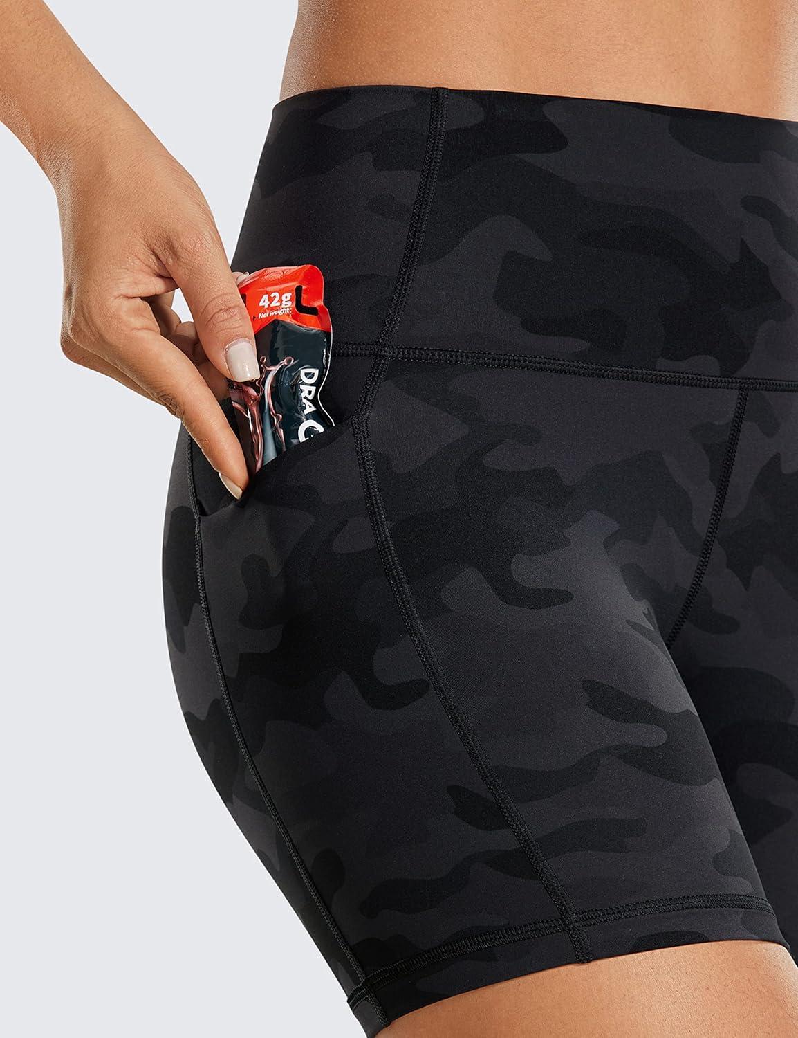 imageCRZ YOGA Womens Naked Feeling Biker Shorts with Pockets 5 High Waisted Yoga Gym Workout SpandexDark Grey Camouflage