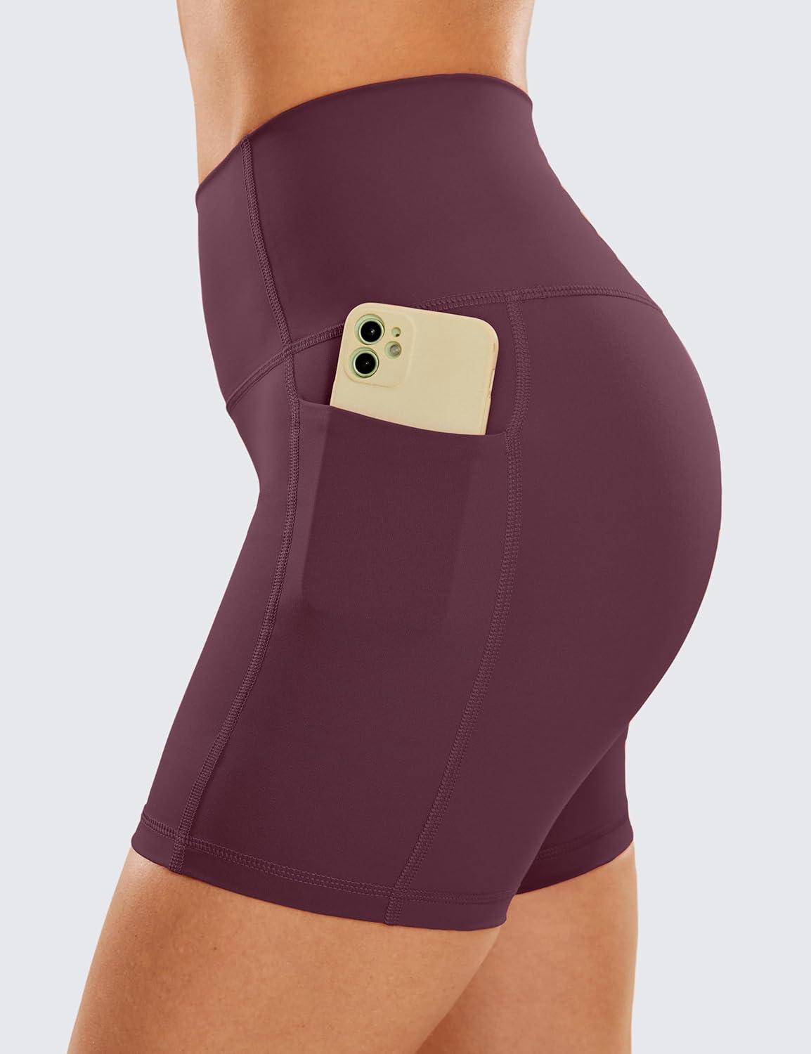 imageCRZ YOGA Womens Naked Feeling Biker Shorts with Pockets 5 High Waisted Yoga Gym Workout SpandexDark Russet