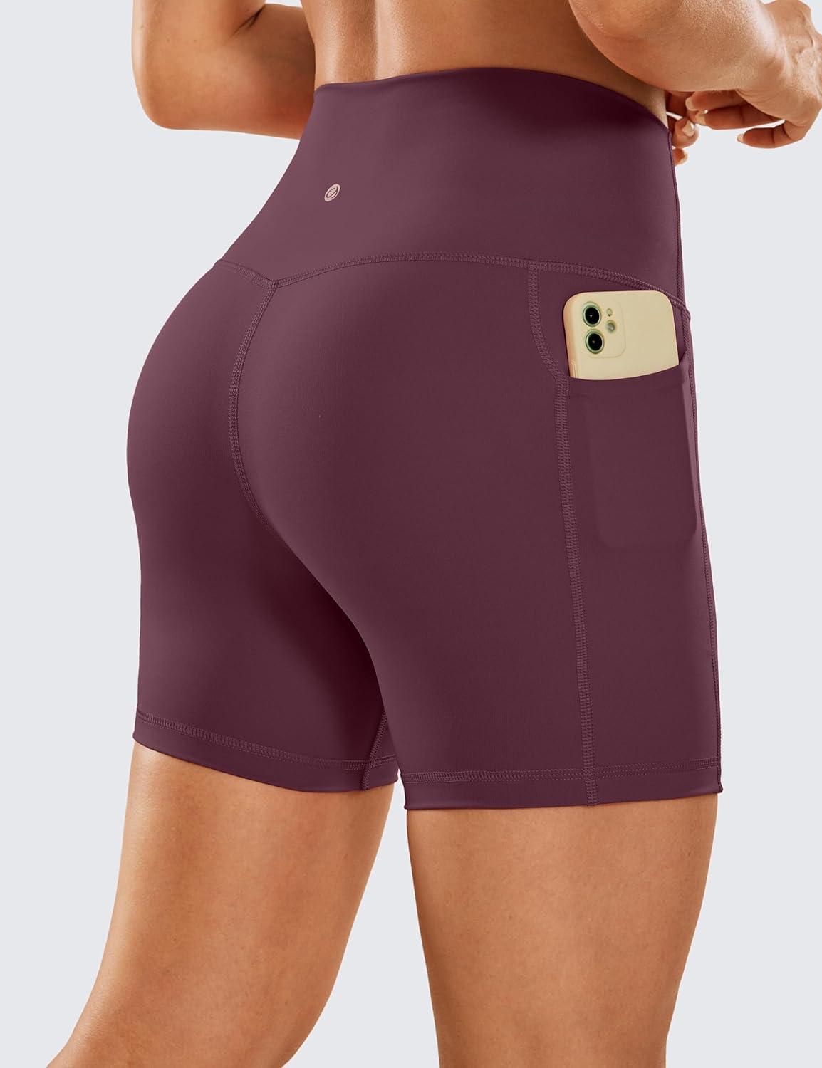 imageCRZ YOGA Womens Naked Feeling Biker Shorts with Pockets 5 High Waisted Yoga Gym Workout SpandexDark Russet