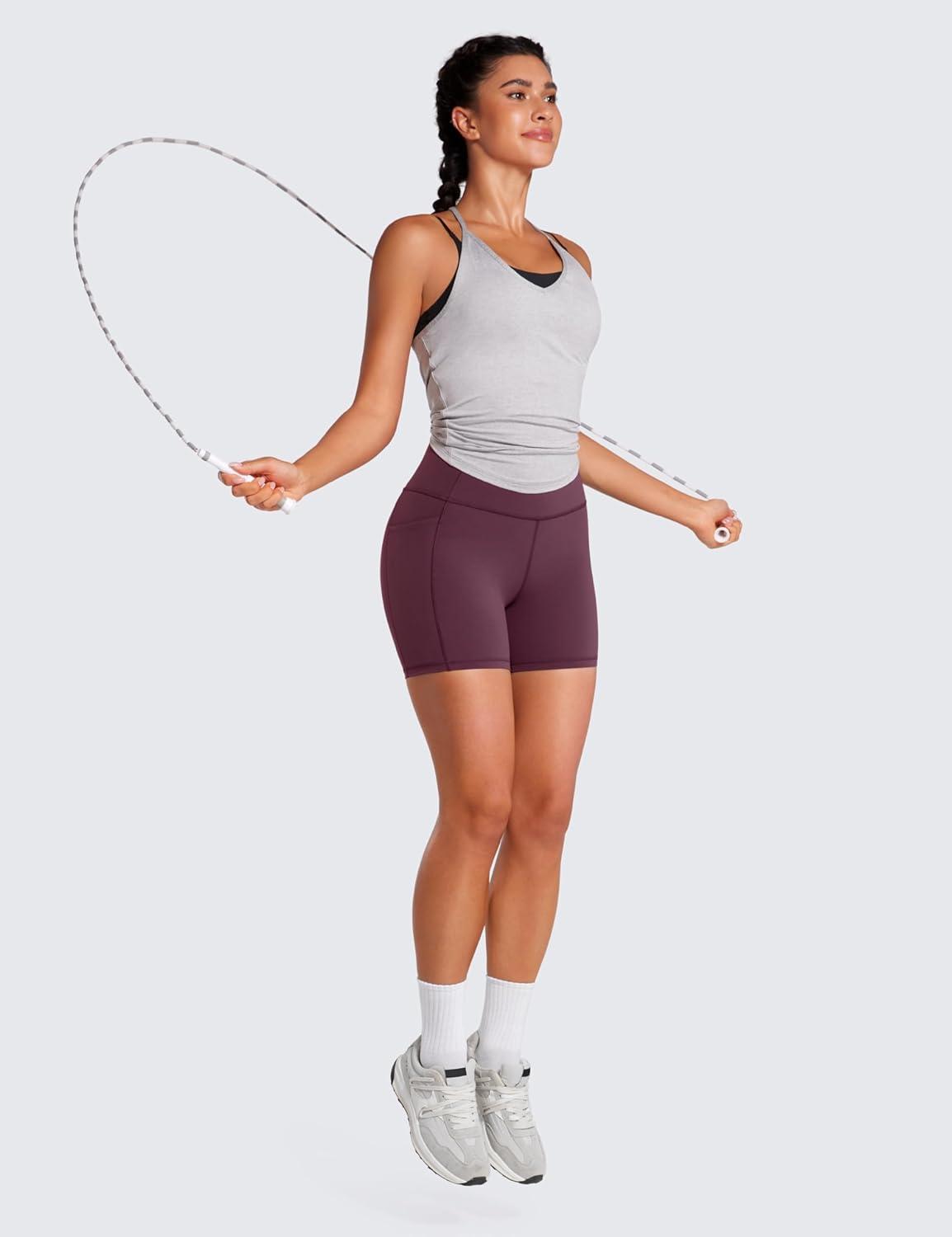 imageCRZ YOGA Womens Naked Feeling Biker Shorts with Pockets 5 High Waisted Yoga Gym Workout SpandexDark Russet