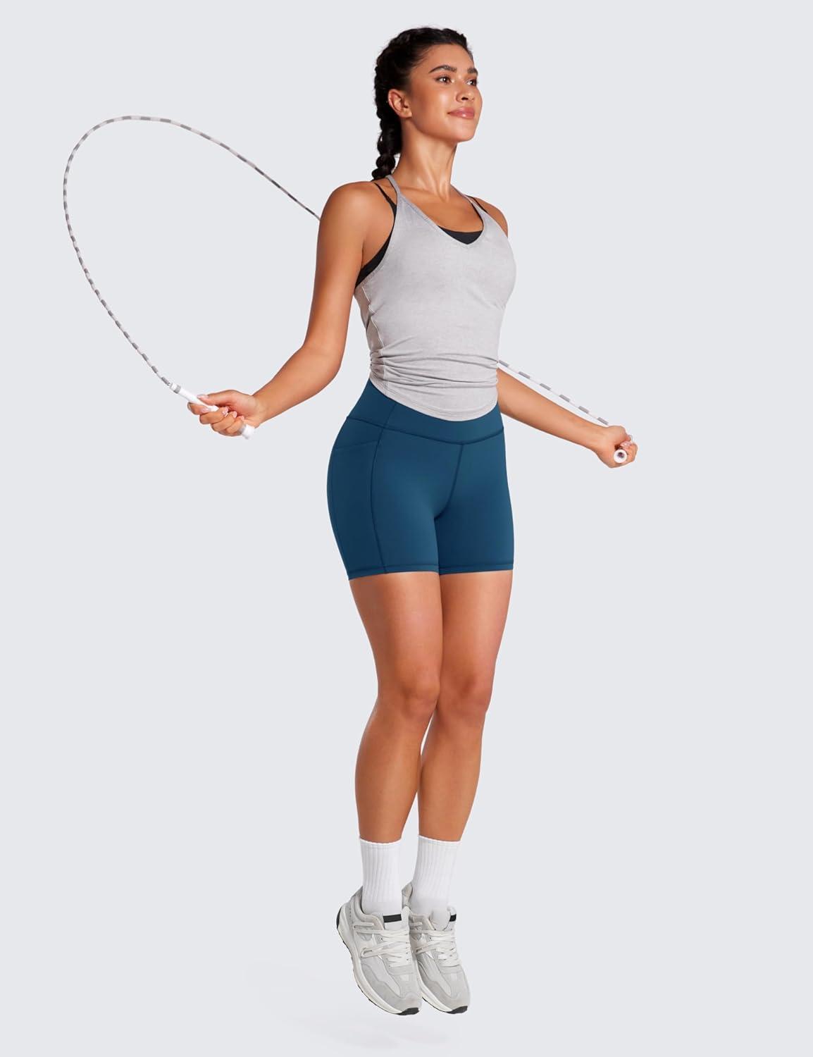 imageCRZ YOGA Womens Naked Feeling Biker Shorts with Pockets 5 High Waisted Yoga Gym Workout SpandexFrench Navy