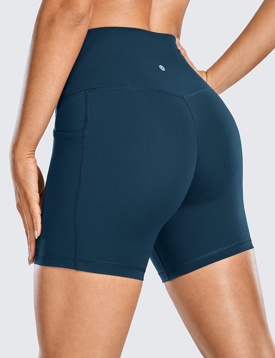 imageCRZ YOGA Womens Naked Feeling Biker Shorts with Pockets 5 High Waisted Yoga Gym Workout SpandexFrench Navy