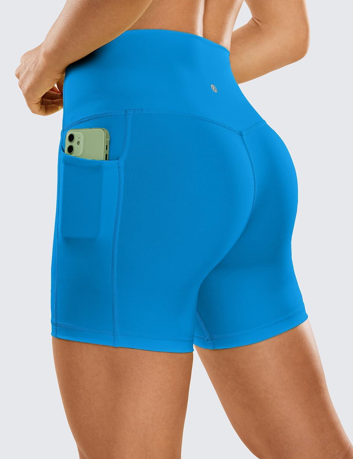 imageCRZ YOGA Womens Naked Feeling Biker Shorts with Pockets 5 High Waisted Yoga Gym Workout SpandexMadagascar Blue