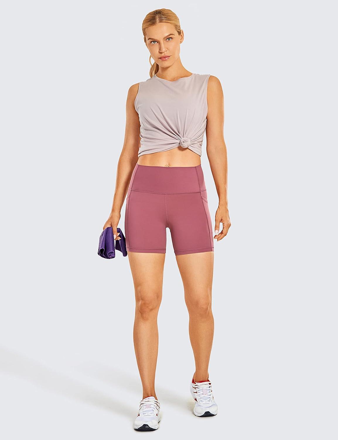 imageCRZ YOGA Womens Naked Feeling Biker Shorts with Pockets 5 High Waisted Yoga Gym Workout SpandexMisty Merlot