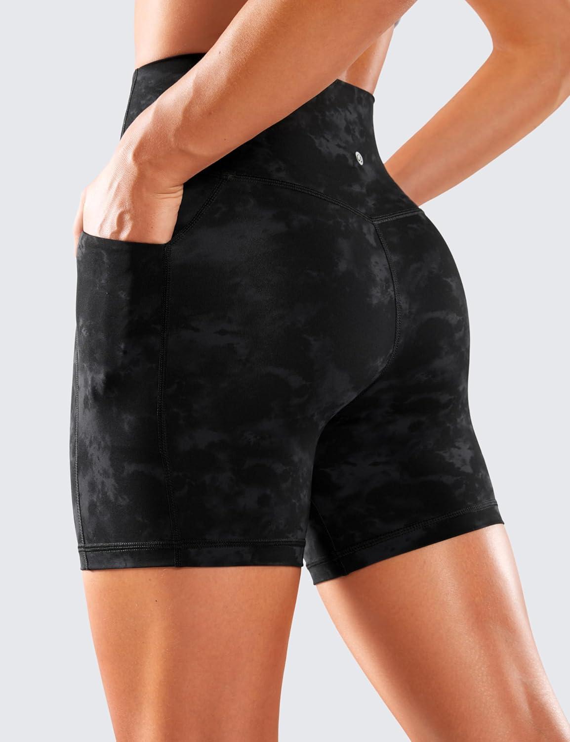 imageCRZ YOGA Womens Naked Feeling Biker Shorts with Pockets 5 High Waisted Yoga Gym Workout SpandexTie Dye Smoke Ink