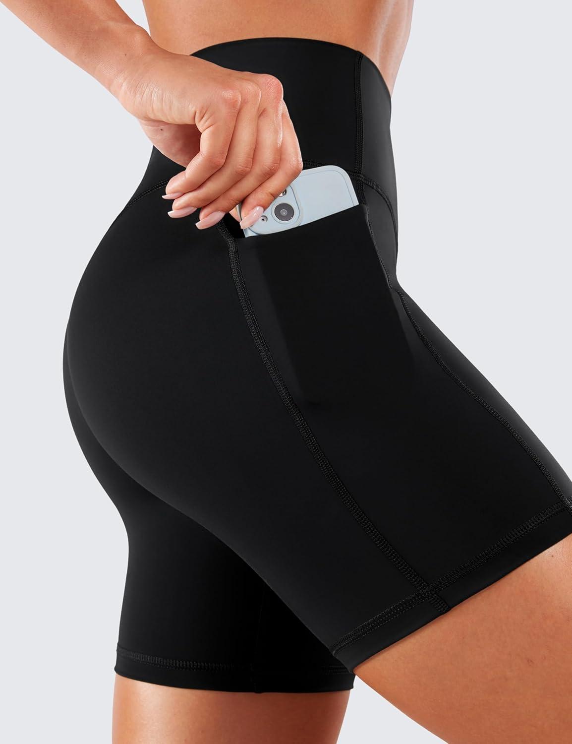 imageCRZ YOGA Womens Naked Feeling Biker Shorts with Pockets 6 High Waisted Yoga Gym Workout SpandexBlack