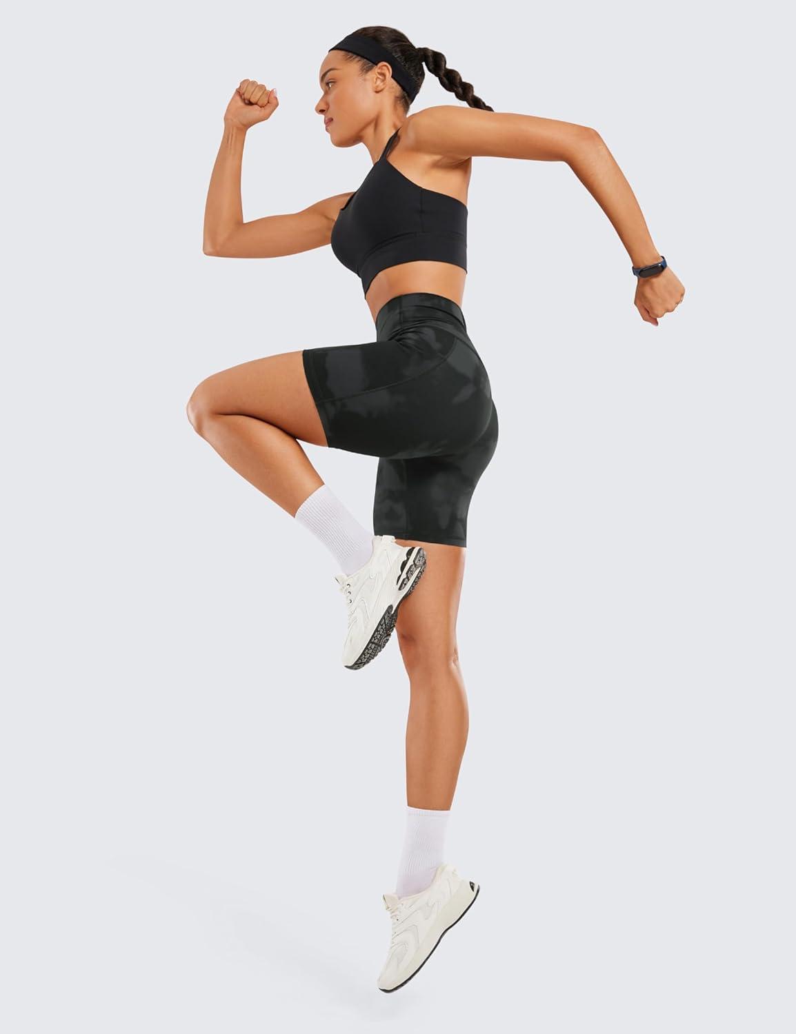 imageCRZ YOGA Womens Naked Feeling Biker Shorts with Pockets 6 High Waisted Yoga Gym Workout SpandexBlack Tie Dye Flowers