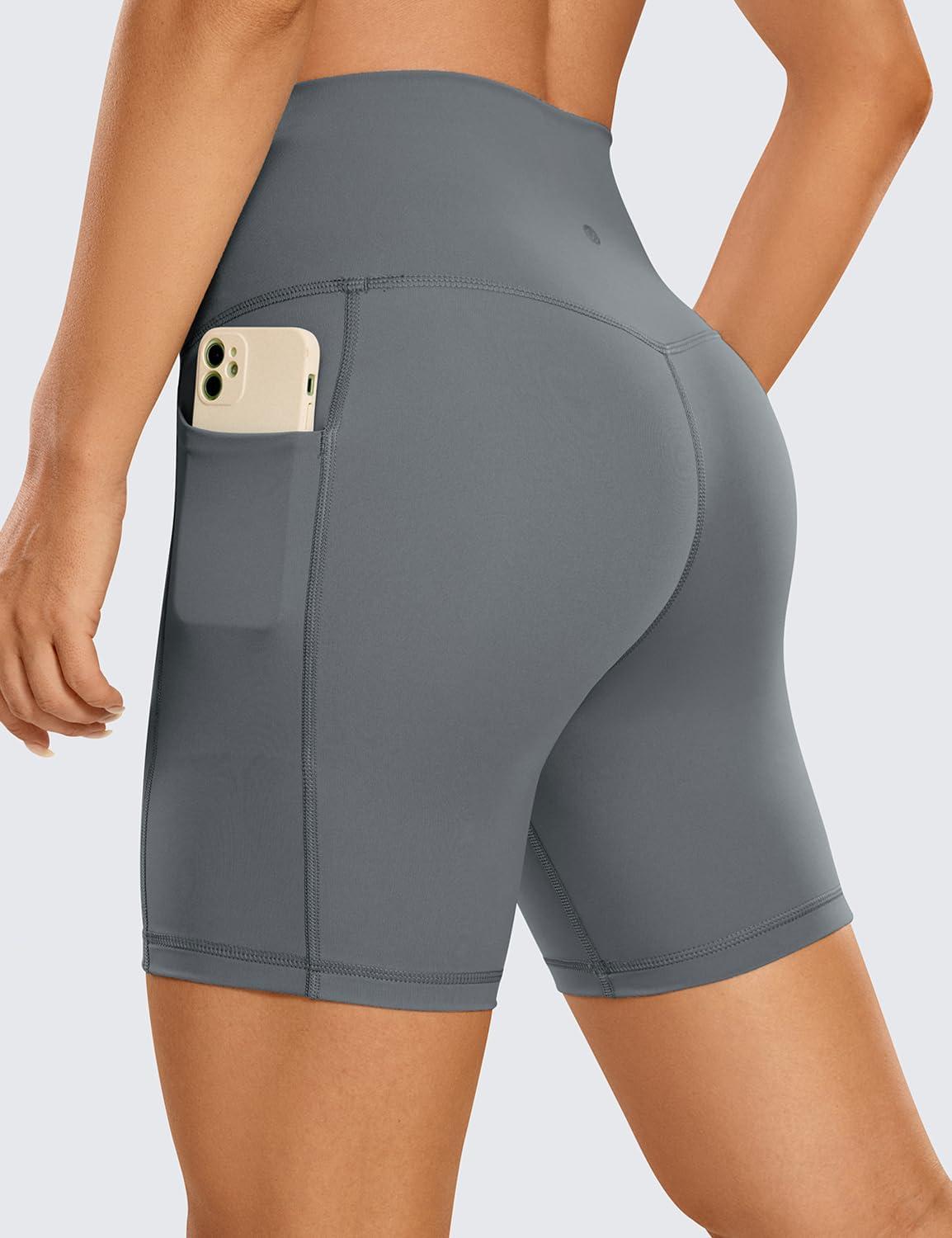 imageCRZ YOGA Womens Naked Feeling Biker Shorts with Pockets 6 High Waisted Yoga Gym Workout SpandexDark Carbon