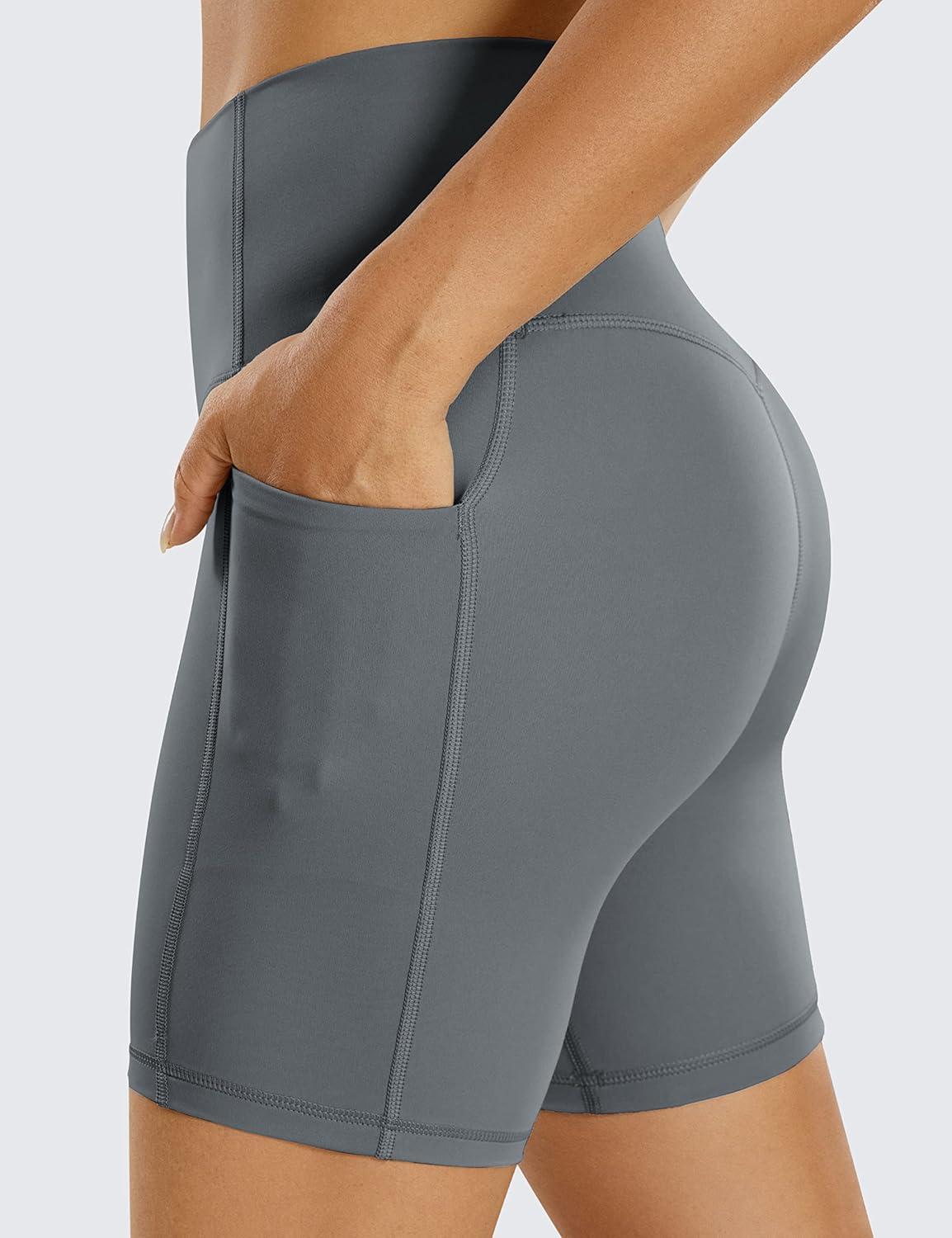 imageCRZ YOGA Womens Naked Feeling Biker Shorts with Pockets 6 High Waisted Yoga Gym Workout SpandexDark Carbon