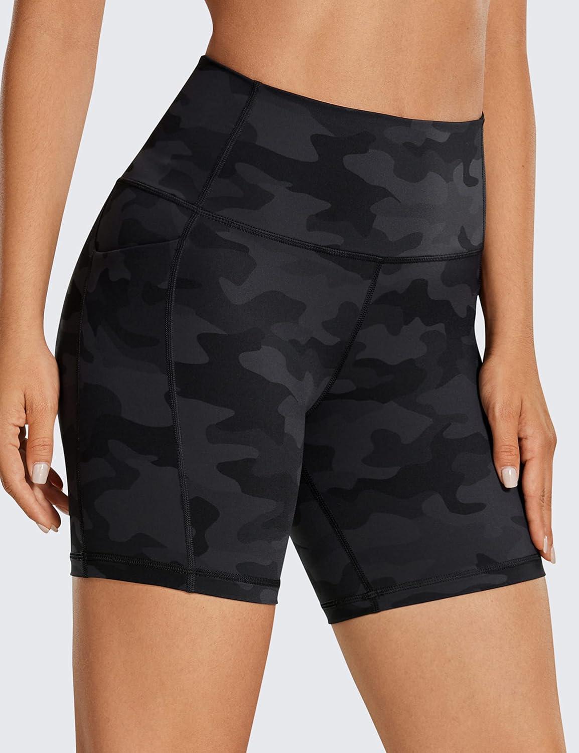 imageCRZ YOGA Womens Naked Feeling Biker Shorts with Pockets 6 High Waisted Yoga Gym Workout SpandexDark Grey Camouflage