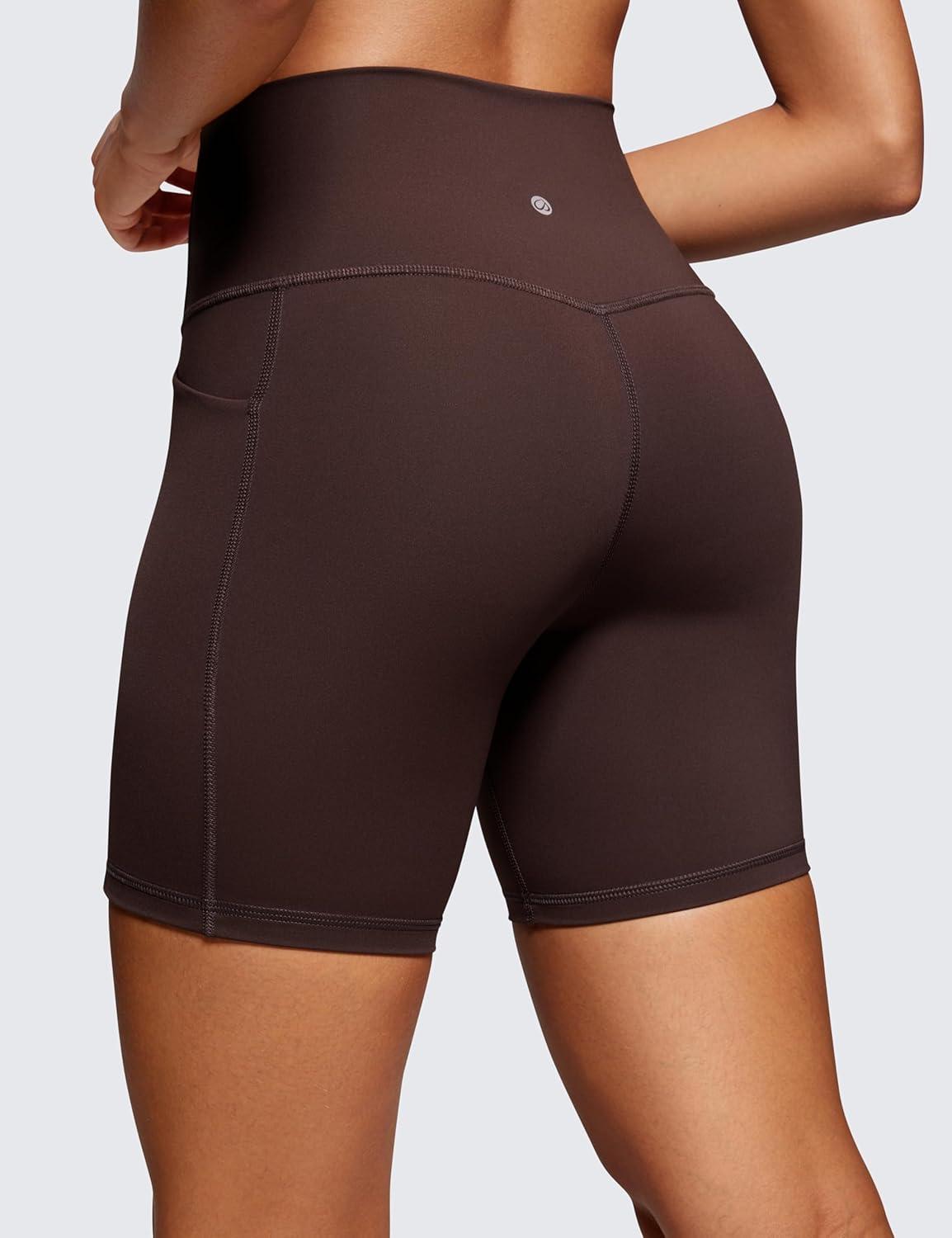 imageCRZ YOGA Womens Naked Feeling Biker Shorts with Pockets 6 High Waisted Yoga Gym Workout SpandexHot Fudge Brown