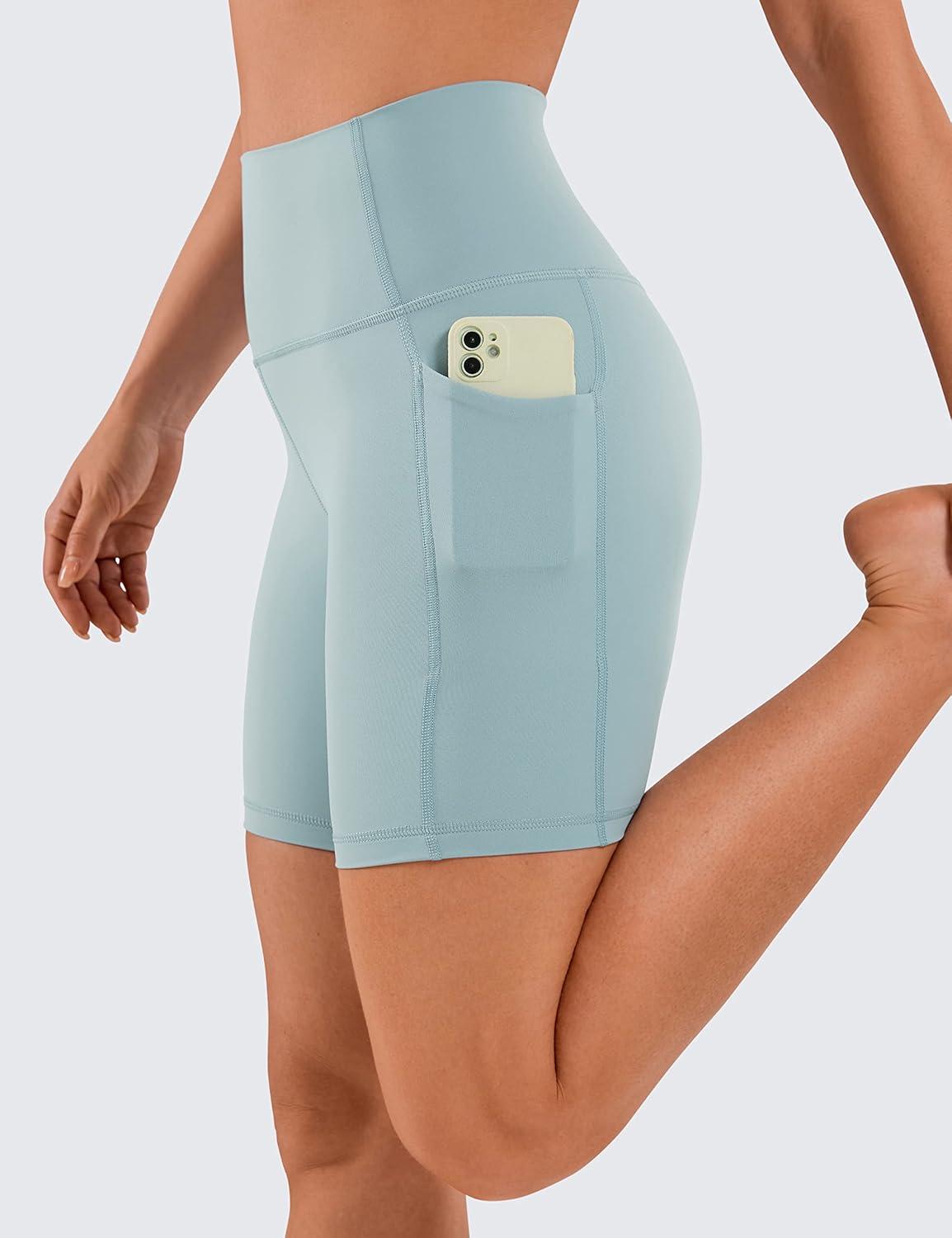 imageCRZ YOGA Womens Naked Feeling Biker Shorts with Pockets 6 High Waisted Yoga Gym Workout SpandexLight Grayish Blue