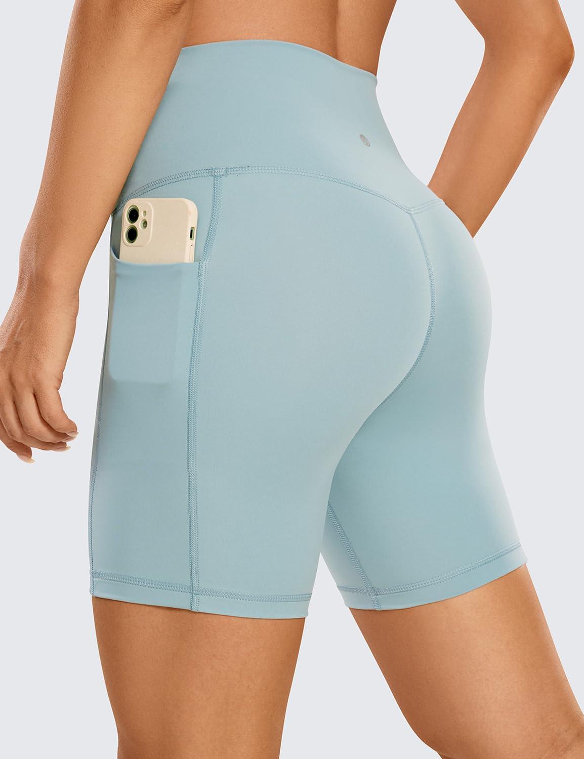 imageCRZ YOGA Womens Naked Feeling Biker Shorts with Pockets 6 High Waisted Yoga Gym Workout SpandexLight Grayish Blue