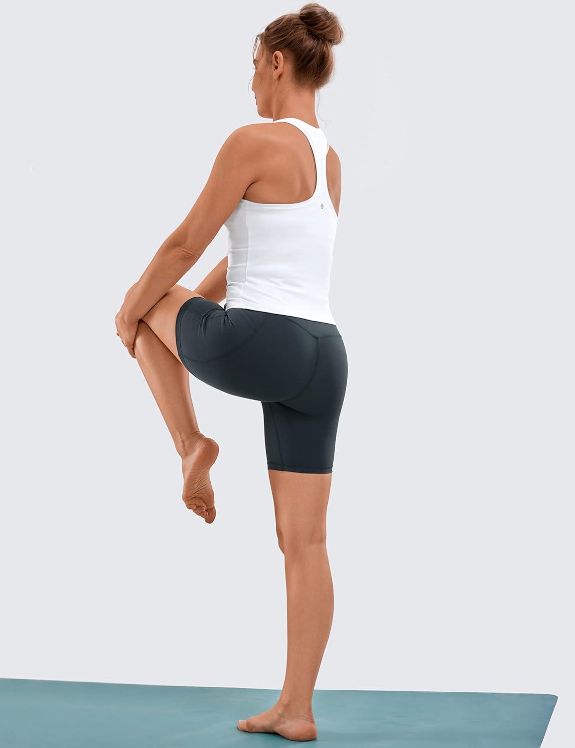 imageCRZ YOGA Womens Naked Feeling Biker Shorts with Pockets 6 High Waisted Yoga Gym Workout SpandexMelanite