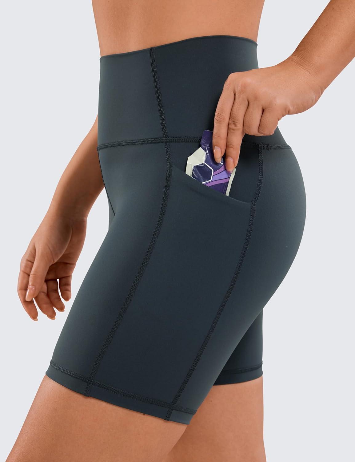 imageCRZ YOGA Womens Naked Feeling Biker Shorts with Pockets 6 High Waisted Yoga Gym Workout SpandexMelanite