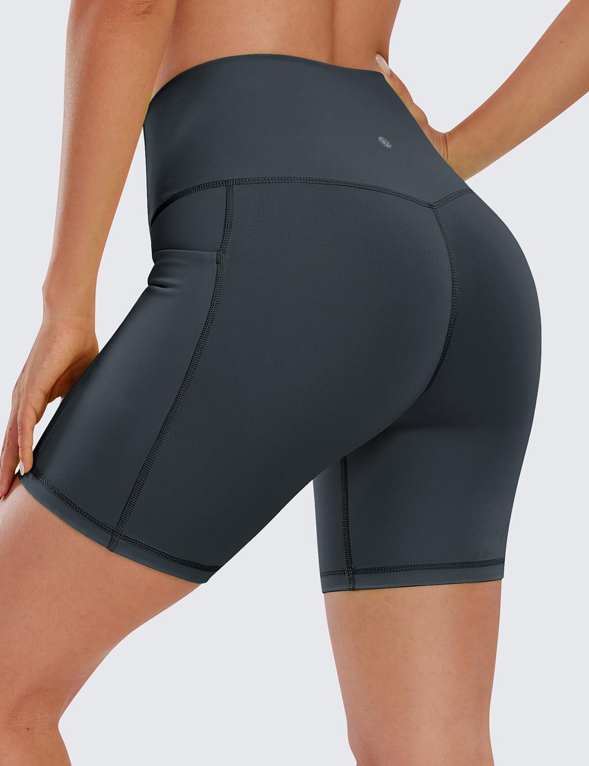 imageCRZ YOGA Womens Naked Feeling Biker Shorts with Pockets 6 High Waisted Yoga Gym Workout SpandexMelanite