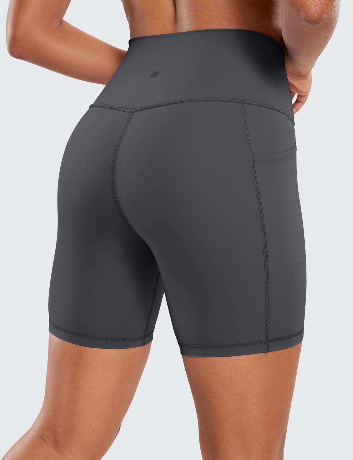 imageCRZ YOGA Womens Naked Feeling Biker Shorts with Pockets 6 High Waisted Yoga Gym Workout SpandexMysterious Grey