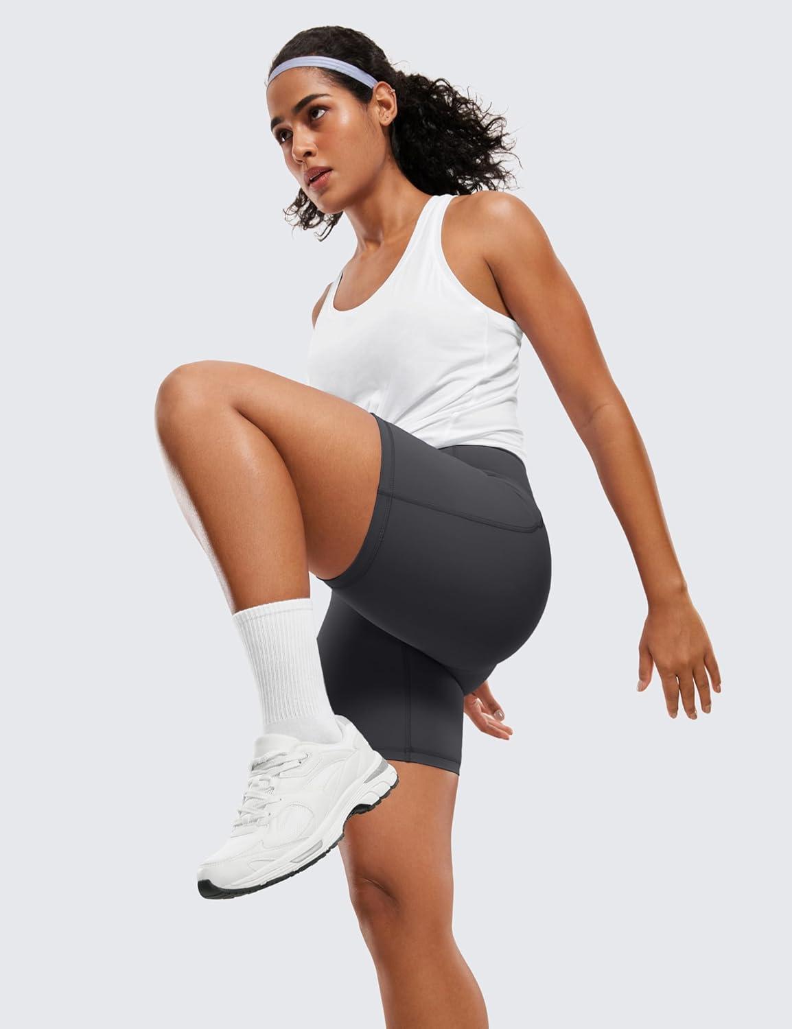 imageCRZ YOGA Womens Naked Feeling Biker Shorts with Pockets 6 High Waisted Yoga Gym Workout SpandexMysterious Grey