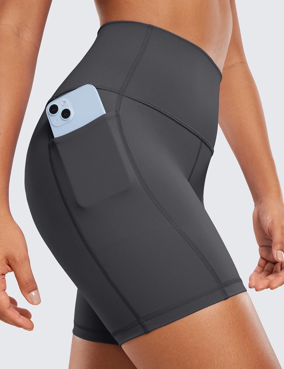 imageCRZ YOGA Womens Naked Feeling Biker Shorts with Pockets 6 High Waisted Yoga Gym Workout SpandexMysterious Grey