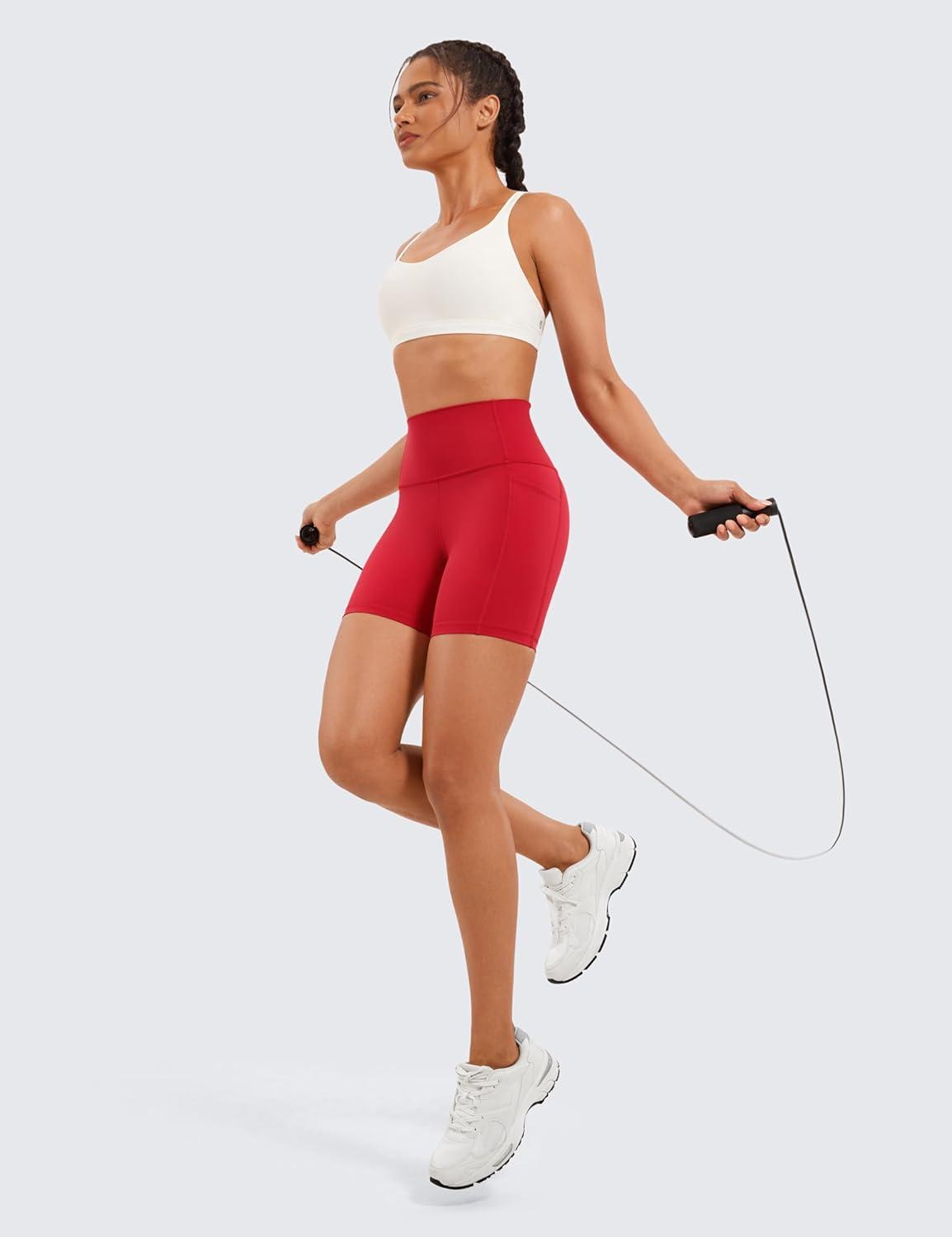 imageCRZ YOGA Womens Naked Feeling Biker Shorts with Pockets 6 High Waisted Yoga Gym Workout SpandexRed Chili