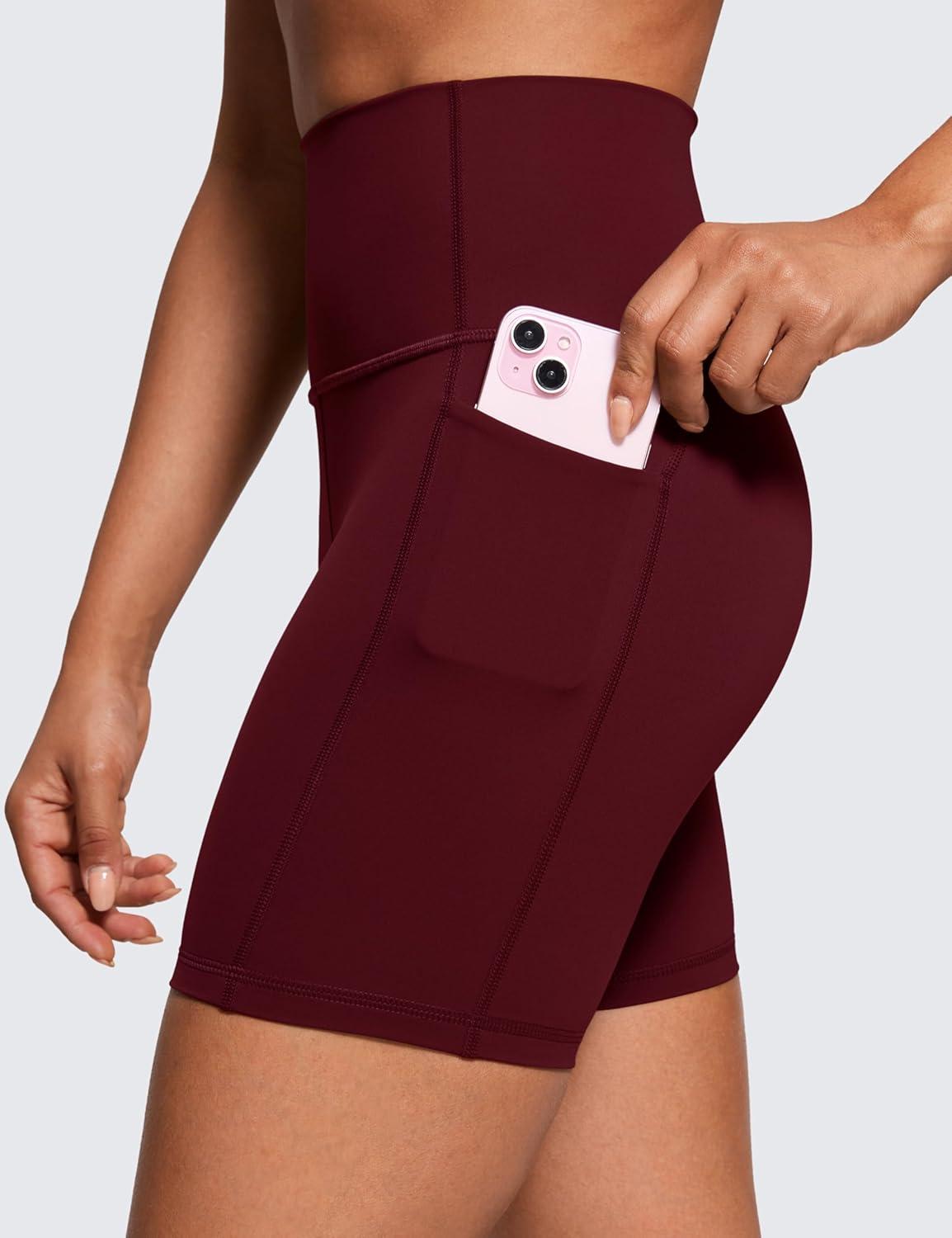 imageCRZ YOGA Womens Naked Feeling Biker Shorts with Pockets 6 High Waisted Yoga Gym Workout SpandexRed Merlot
