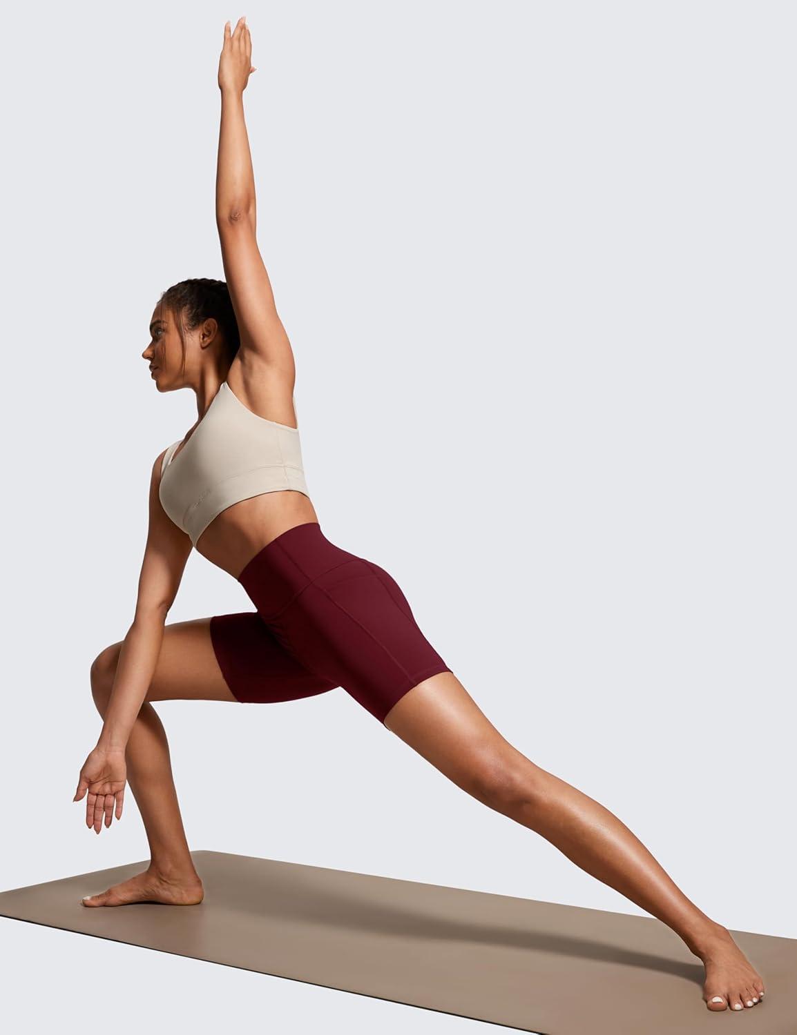 imageCRZ YOGA Womens Naked Feeling Biker Shorts with Pockets 6 High Waisted Yoga Gym Workout SpandexRed Merlot