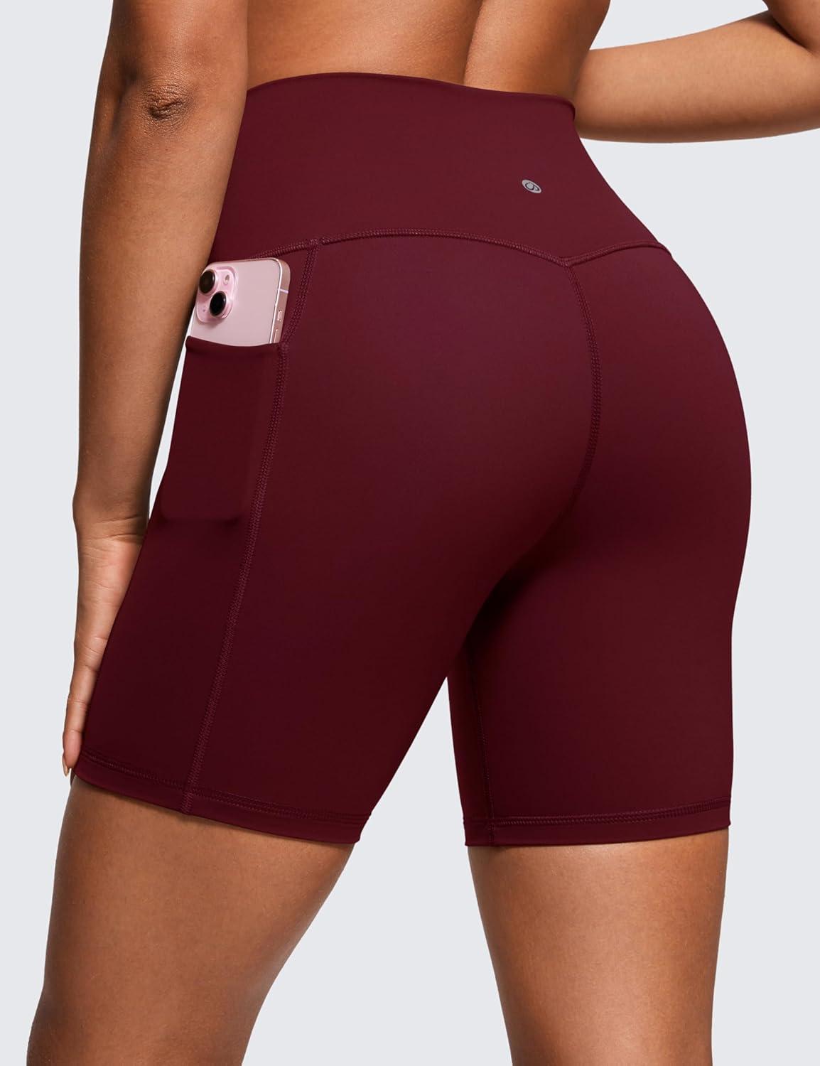 imageCRZ YOGA Womens Naked Feeling Biker Shorts with Pockets 6 High Waisted Yoga Gym Workout SpandexRed Merlot